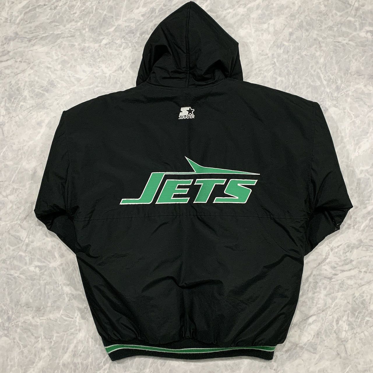 image of VTG 90's Nfl New York Jets Starter Puffer Jacket Hoodie in Black, Men's (Size Large)
