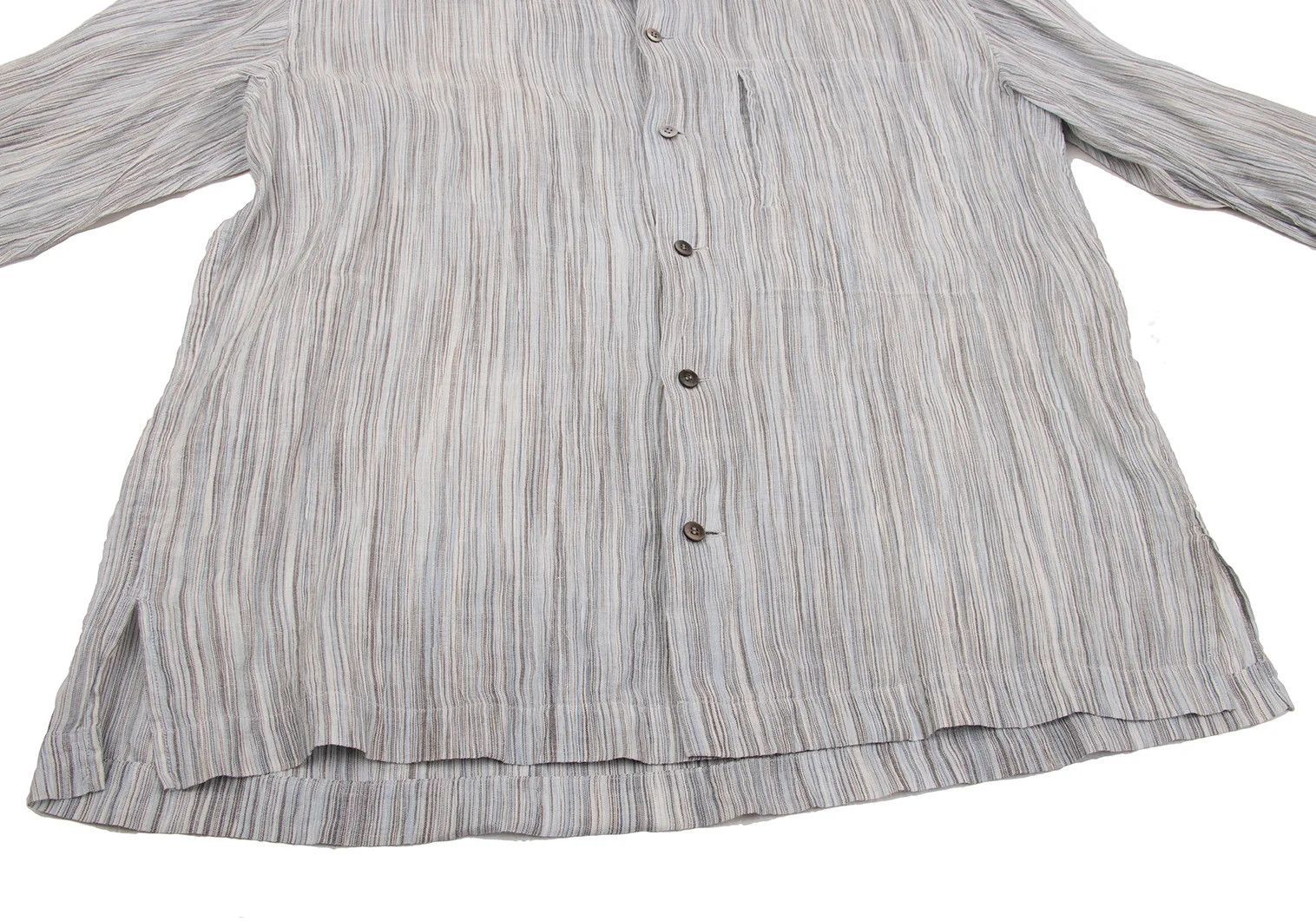 Issey Miyake Linen Striped Open Collar Shirt in Light Blue, Black, White Size US L / EU 52-54 / 3 - 10 Thumbnail