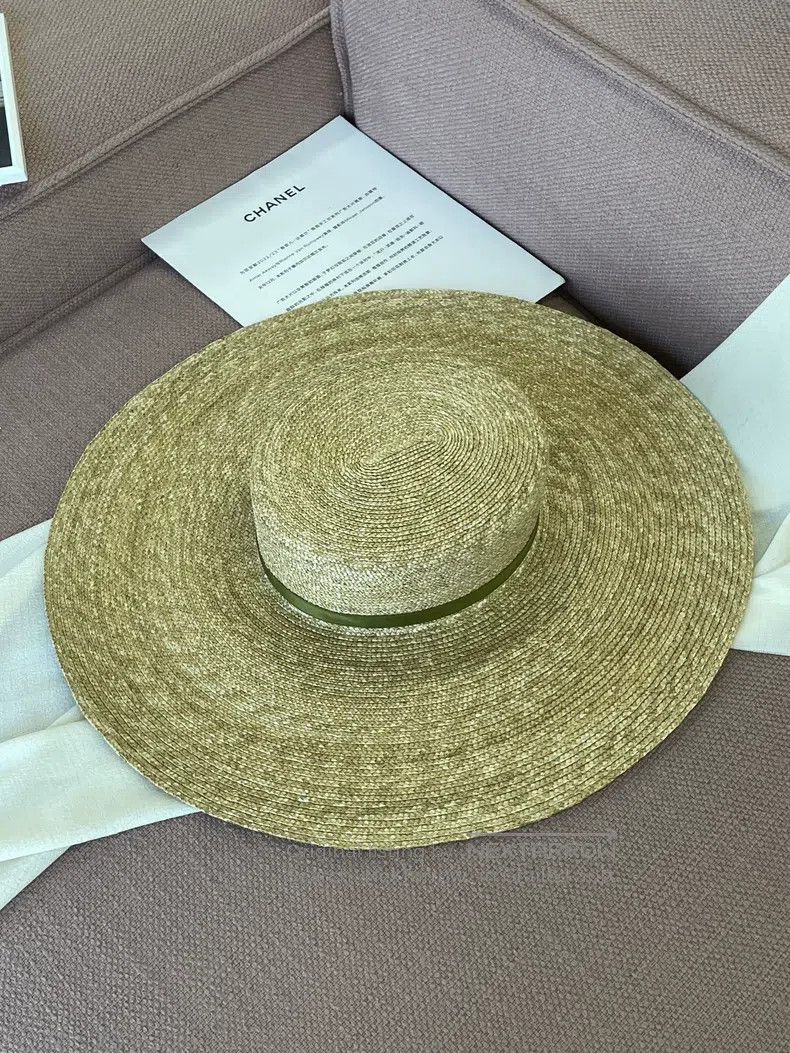 Chanel Chanel Green webbing large wide-brimmed straw hat Size ONE SIZE - 3 Thumbnail
