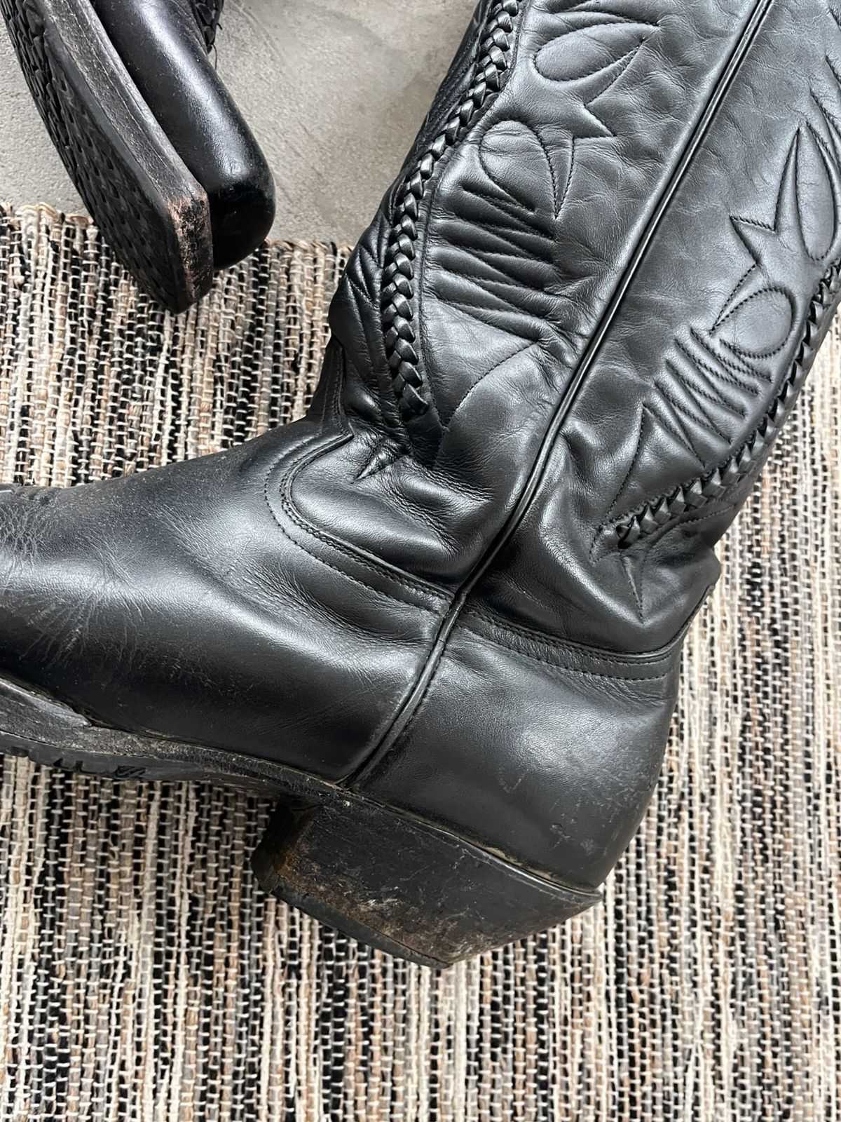 Cowboy Equipment Vintage Black Leather Cowboy High Boots Avantgarde Y2K Size US 11.5 / EU 44-45 - 7 Thumbnail