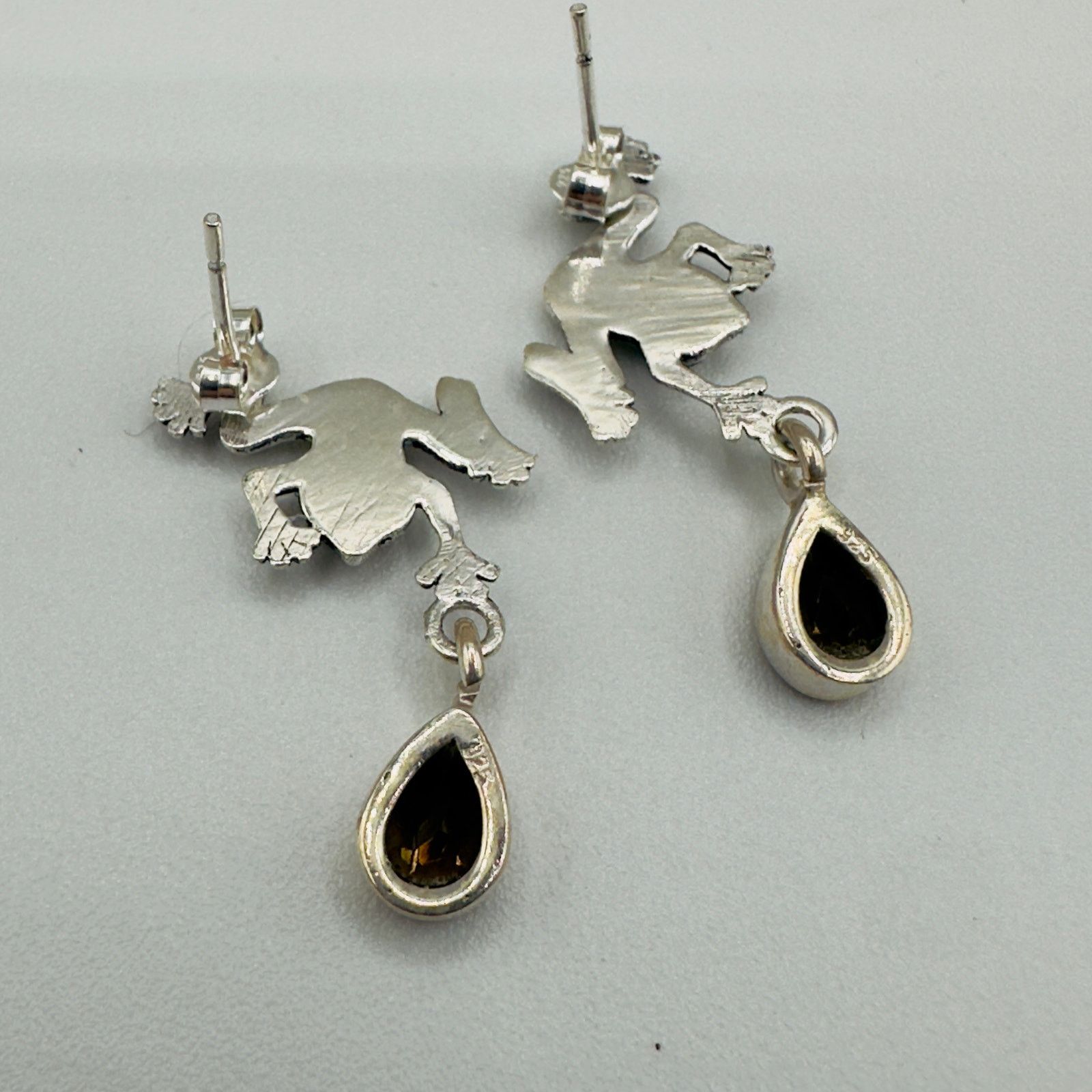 The Unbranded Brand Sterling Silver Frog Smoky Topaz Earrings-Dangle Earrings Size ONE SIZE - 5 Thumbnail