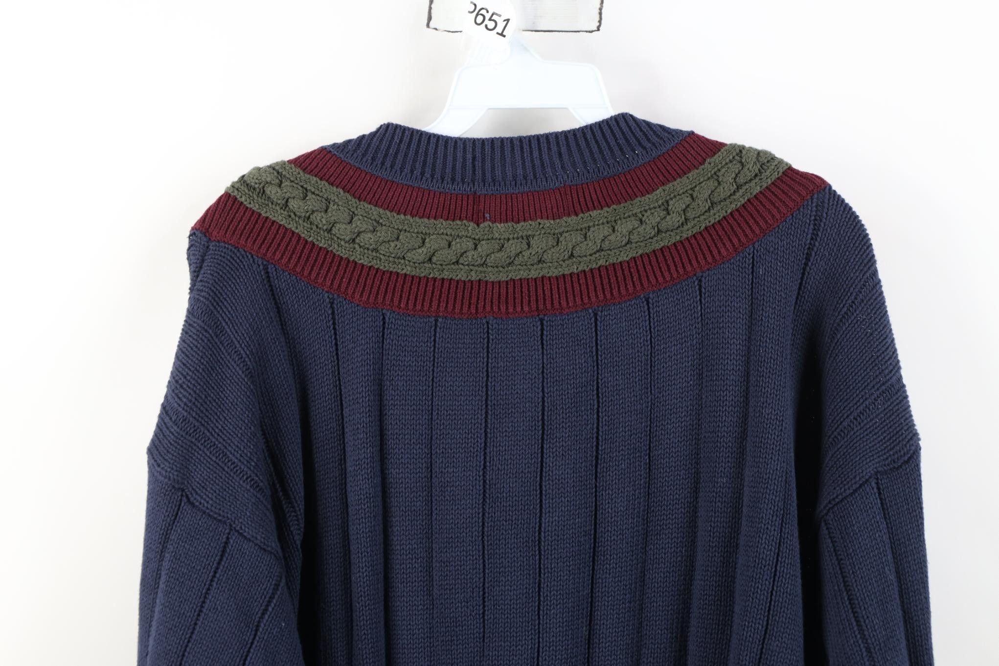 Vintage Vintage 90s Dapper Framed Cotton Ribbed Knit V-Neck Sweater Size US L / EU 52-54 / 3 - 12 Thumbnail