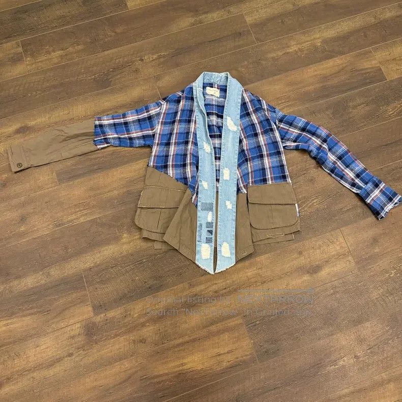 Greg Lauren Greg Lauren Denim Patchwork Plaid Duster Shirt Size US L / EU 52-54 / 3 - 1 Thumbnail