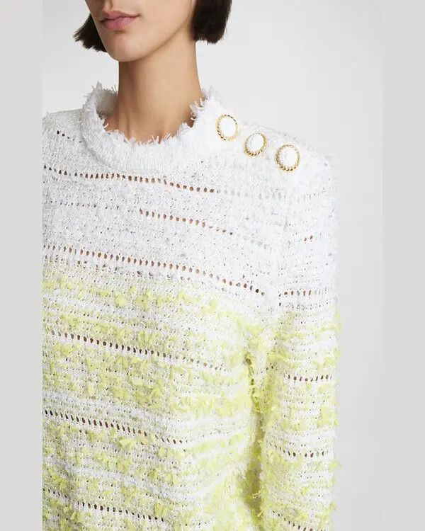 Balmain o1s1wg111025 Round-neck Tweed Pullover Top in White/Yellow Size L / US 10 / IT 46 - 5 Thumbnail