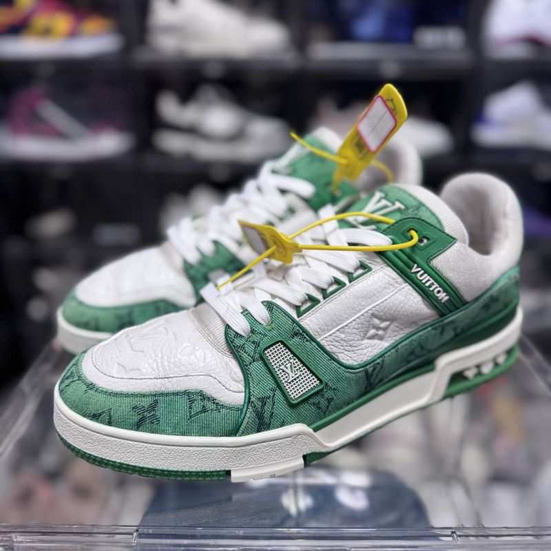 Louis Vuitton Louis Vuitton Trainer Green and White Low-Top Sneakers 0089 Size US 11 / EU 44 - 1 Thumbnail