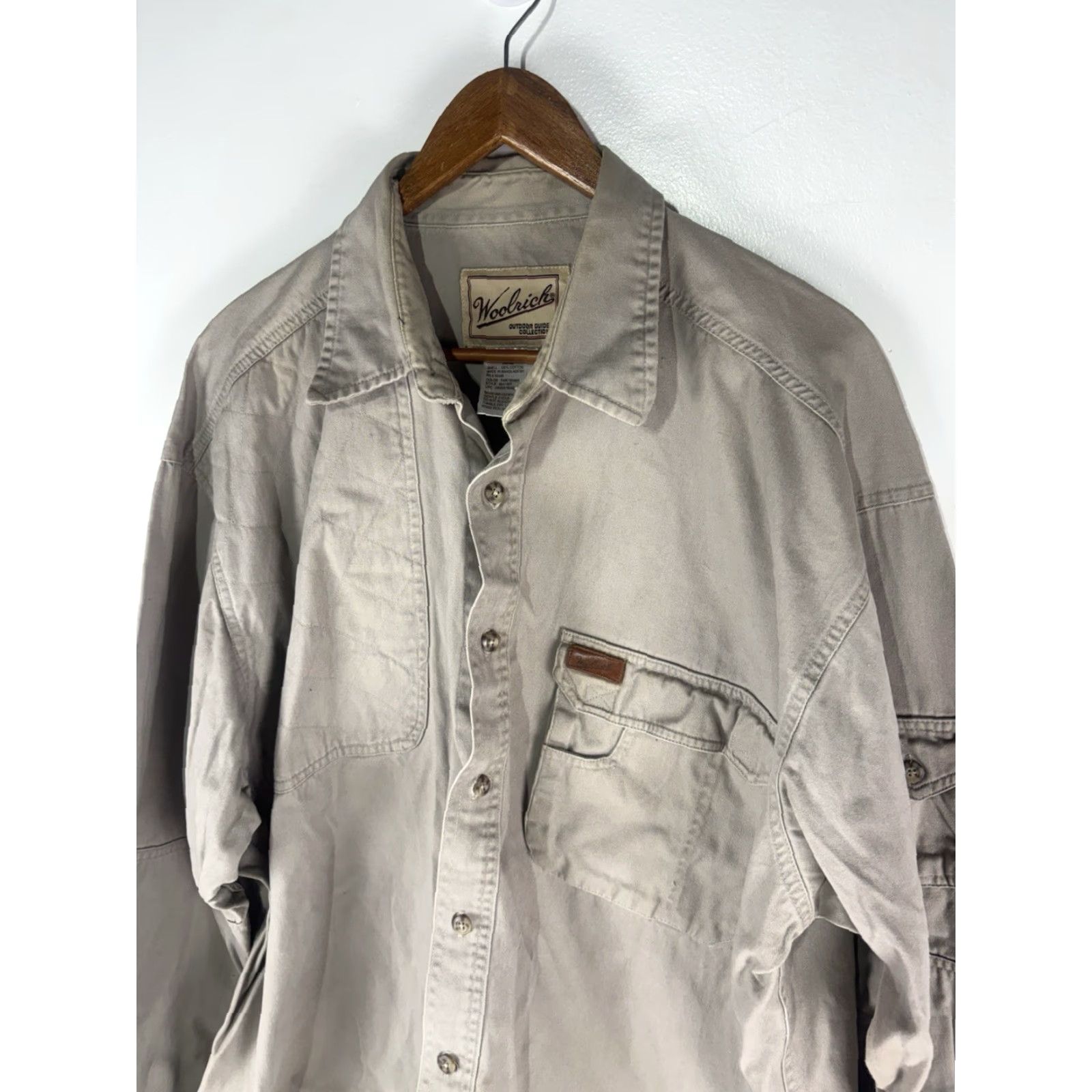 Vintage VINTAGE Woolrich Men’s Casual Cotton Button-Up Shirt XL Beige Long Sleeve Outdoor Travel Workwear Size US XL / EU 56 / 4 - 2 Thumbnail