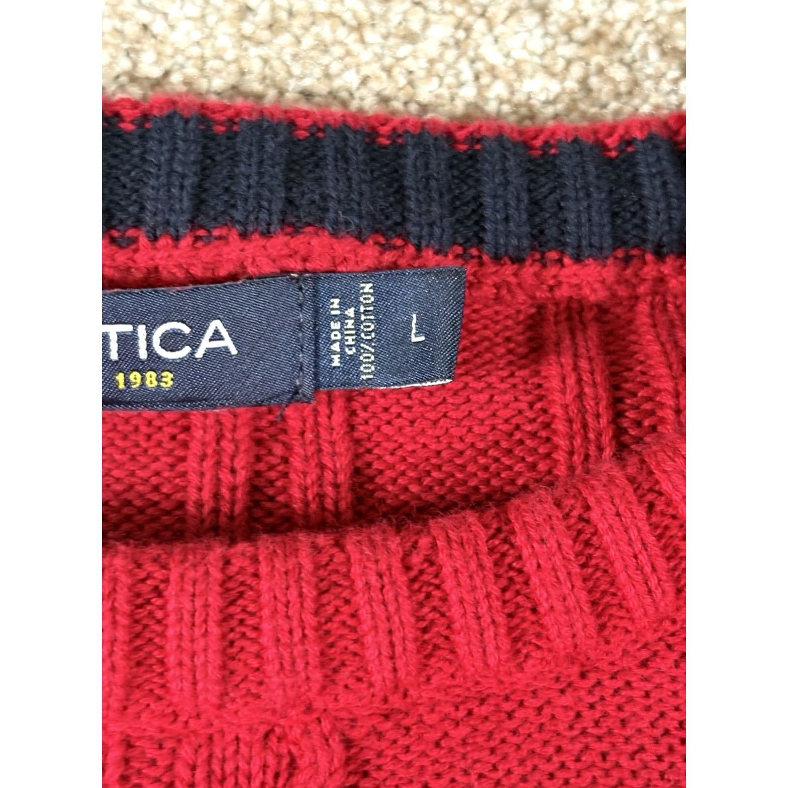 Nautica Nautica Men’s Large Red 100% Cotton Ribbed Cable-Knit Crew Neck Pullover Sweater Size US L / EU 52-54 / 3 - 3 Thumbnail