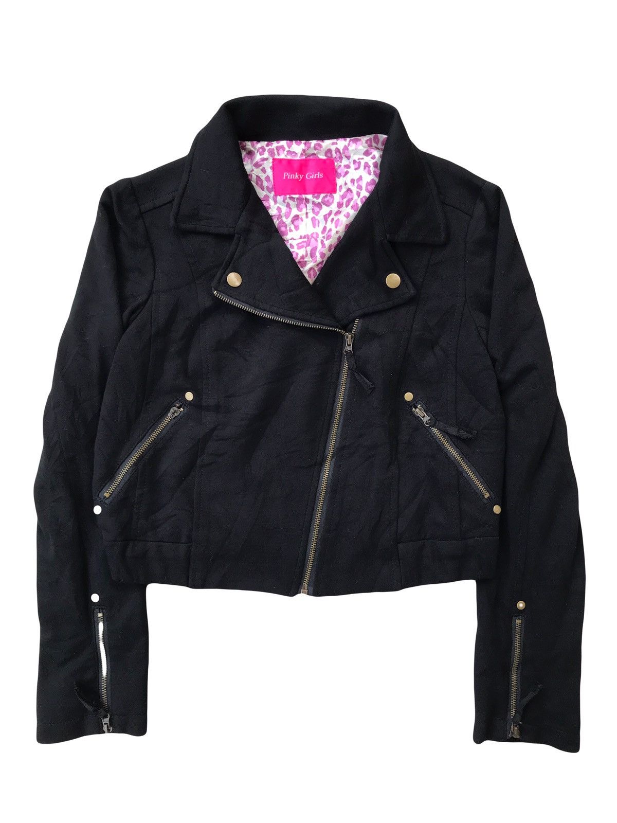 image of 14Th Addiction x A G Rock N Roll Couture Pinky Girls Asymetris Zip Jacket Rock in Black (Size Small
