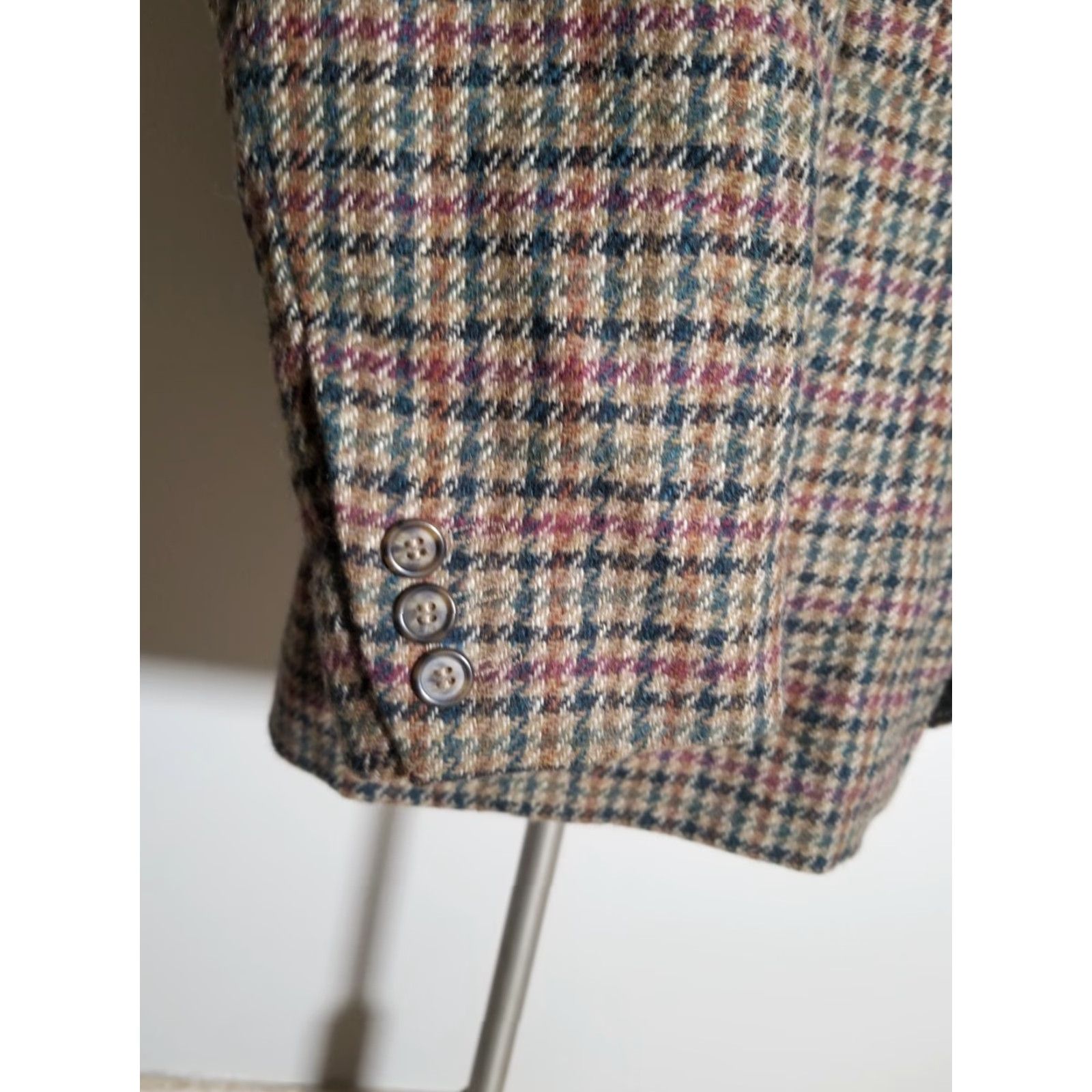 Vintage 44L Pink Orange Purple Green Jumbo Tooth Check Tweed Wool Coat Jacket Blazer Size 44R - 3 Thumbnail