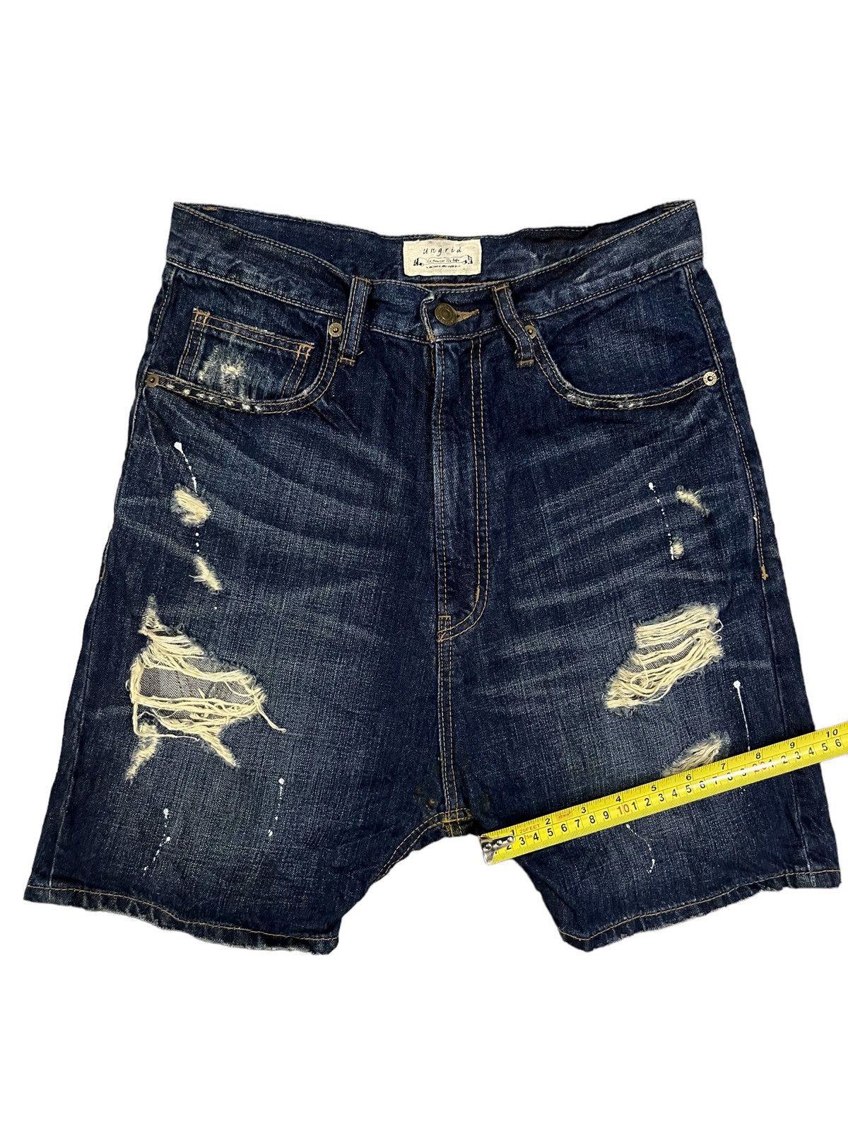 Other High Waist Blue Wash Paint Splatter Distress Short Jeans Size 28" / US 6 / IT 42 - 11 Thumbnail