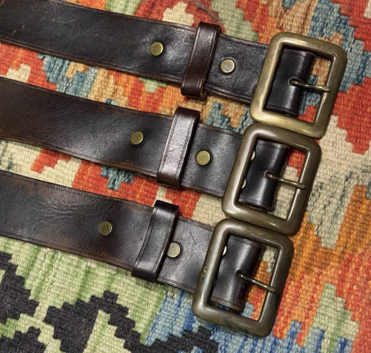 RRL Ralph Lauren Brown Leather Belt with Brass Buckle Size ONE SIZE - 1 Thumbnail