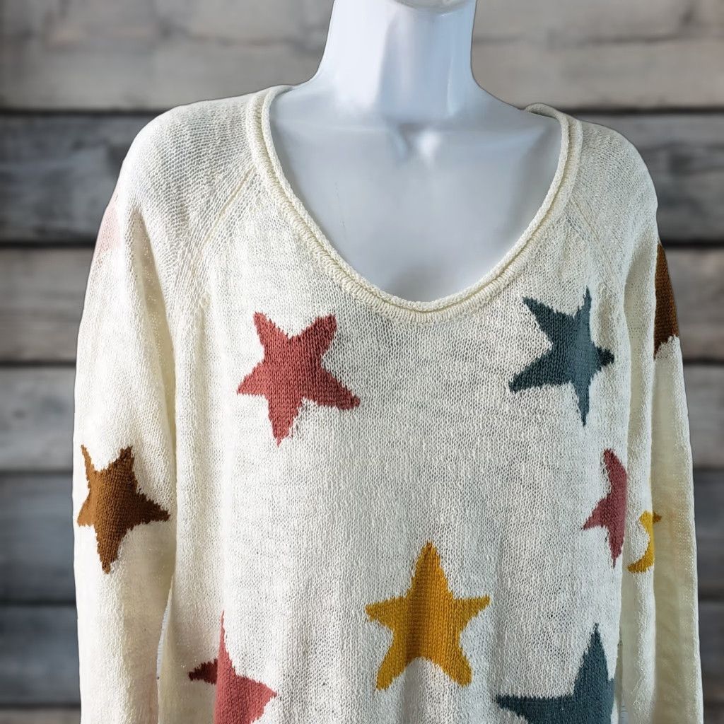 Lou & Grey Lou & Grey Womens Star Print Sweater XS Scoop Neck Cotton Blend Long Sleeve Pullover Multicolor Stars Womens XS Size XS / US 0-2 / IT 36-38 - 1 Thumbnail
