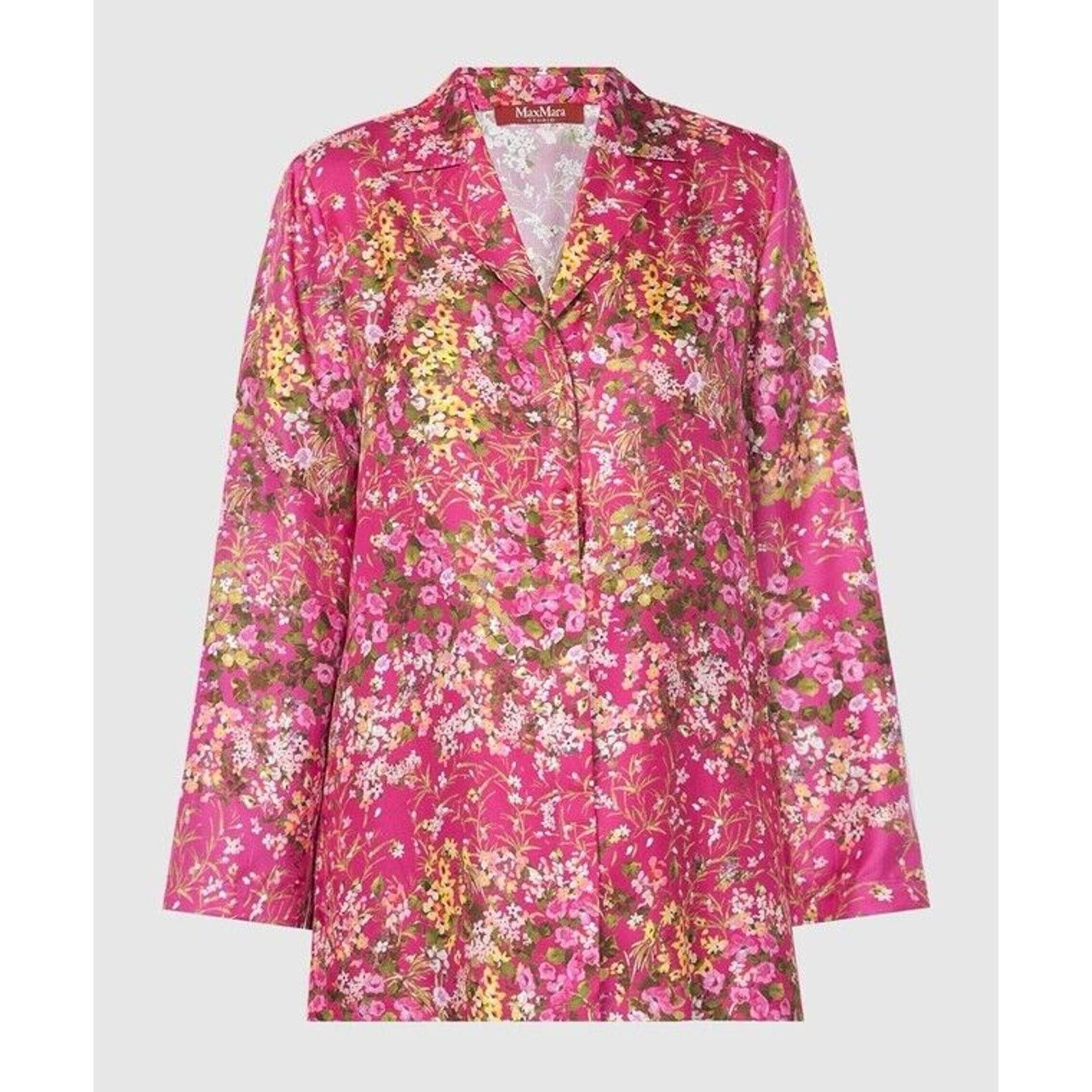 Max Mara NEW $715 Max Mara Studio Size 10 Floral Silk Blouse Top NWT Size L / US 10 / IT 46 - 6 Thumbnail