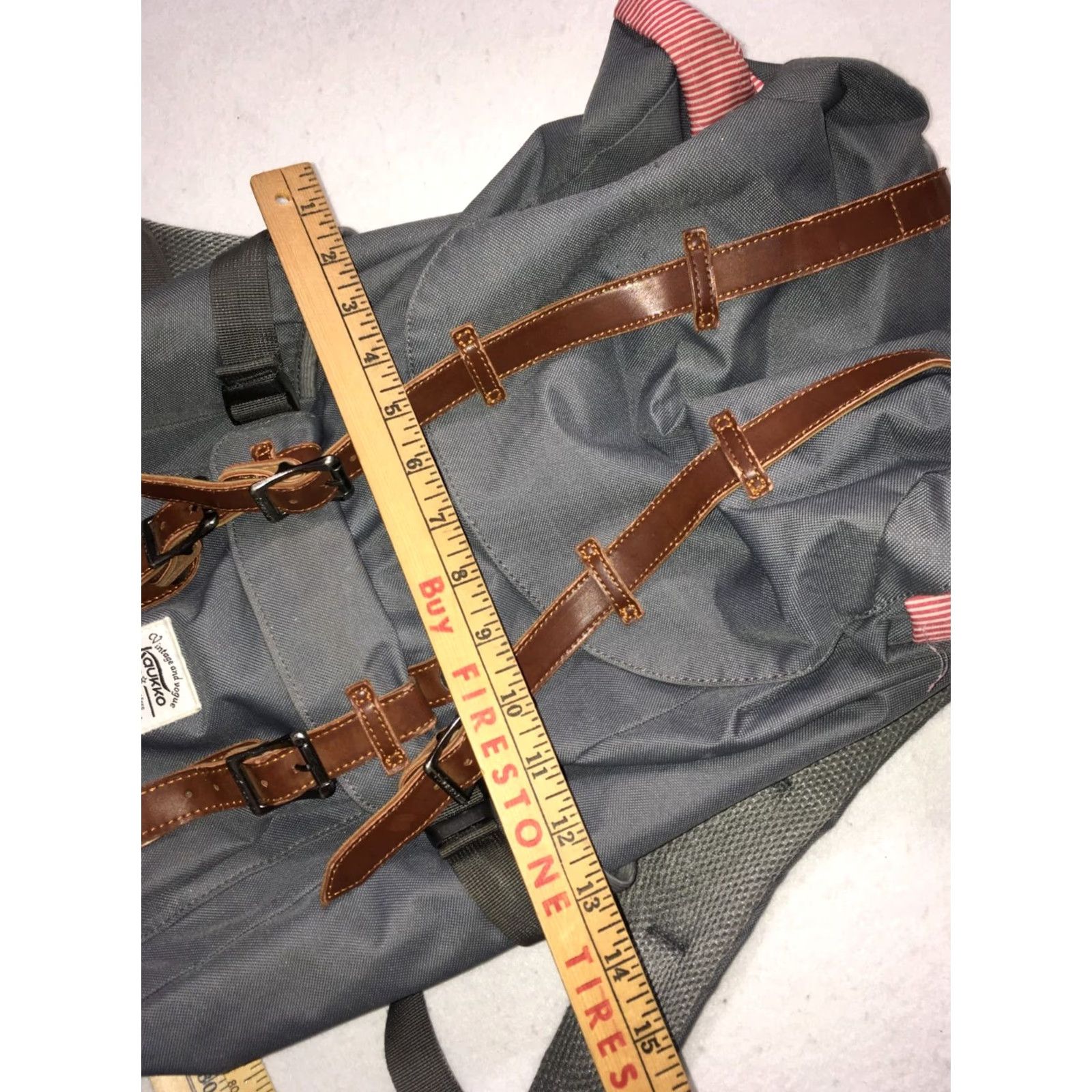 Vogue VINTAGE KAUKKO Back Pack Striped Canvas Lined Large Gray/Red Men Bag Backpack Mens Sizes: Large Size ONE SIZE - 5 Thumbnail