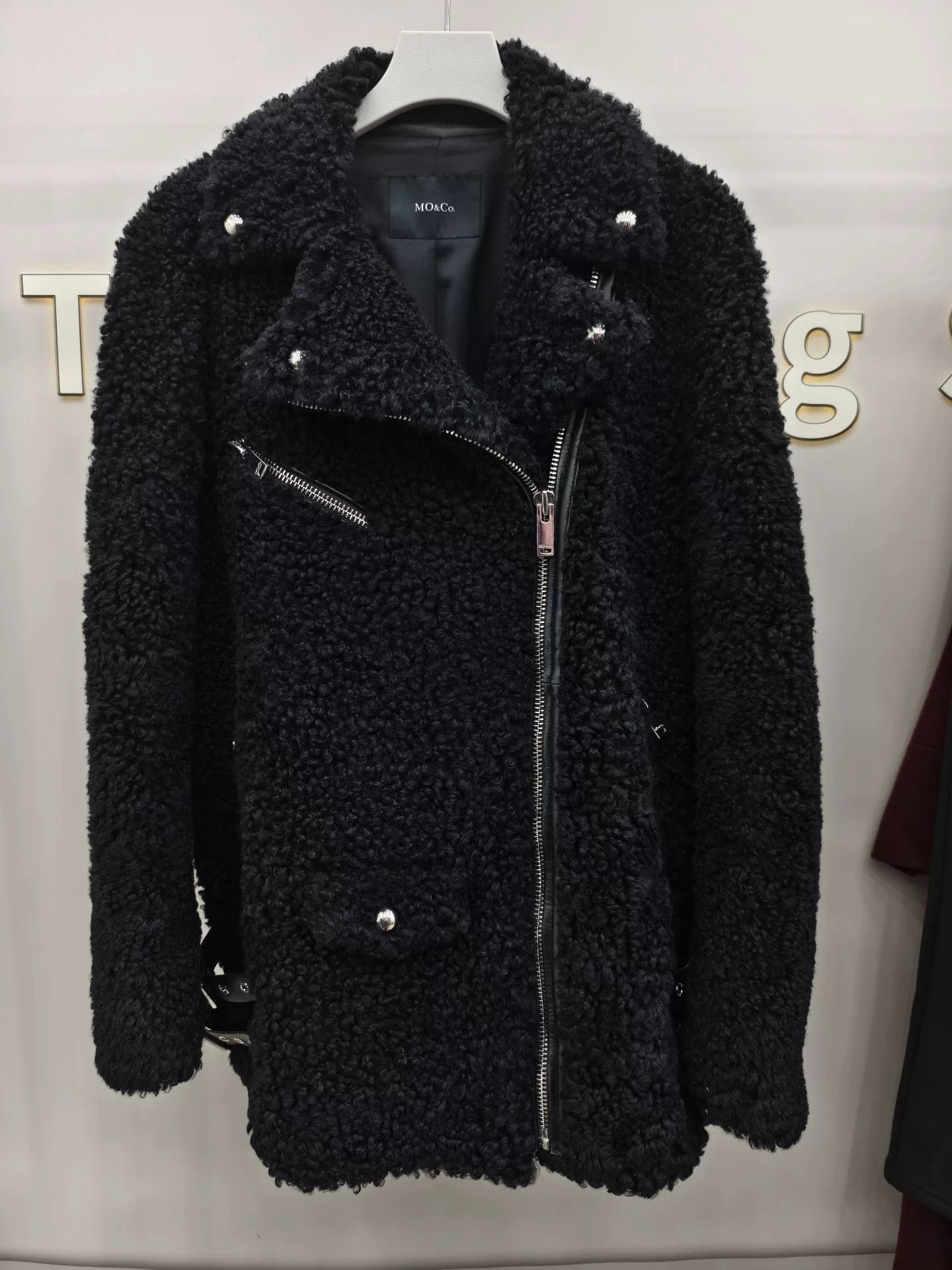 Japanese Brand Black Shearling Moto Jacket from MO&Co. Size M / US 6-8 / IT 42-44 - 1 Thumbnail