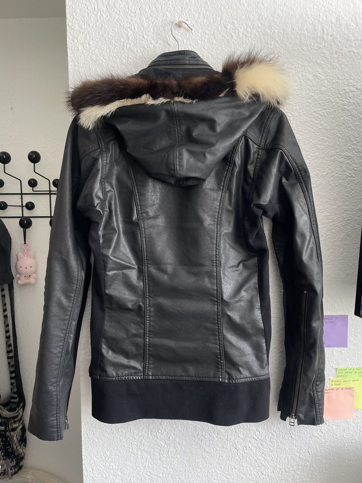 14th addiction fur hoodie leather jacket