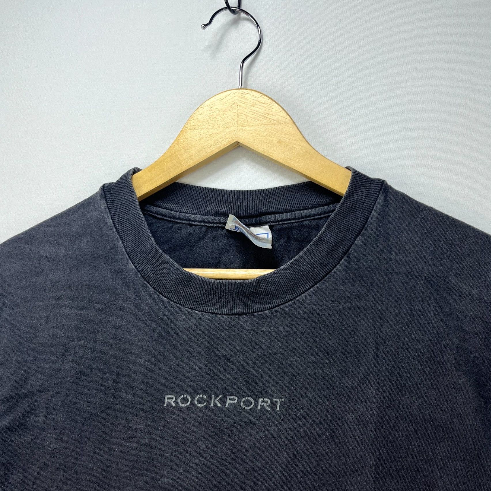 VINTAGE Rockport Long Sleeve Shirt L Black 90s Sun-Faded Men T-Shirt