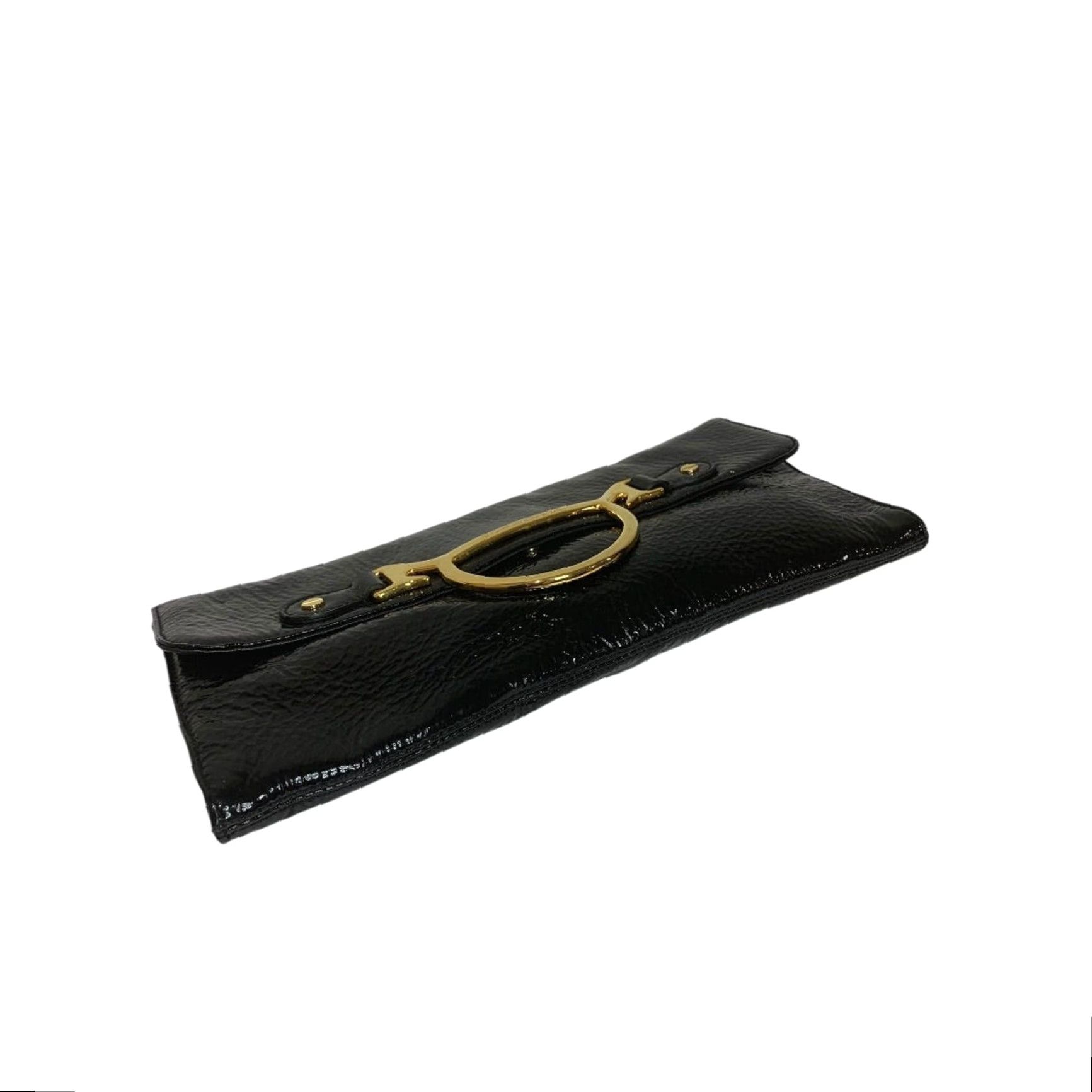 Vintage VINTAGE Borbonese Clutch Bag Envelope Crinkle Patent Leather Black 1990s Womens Size ONE SIZE - 6 Thumbnail