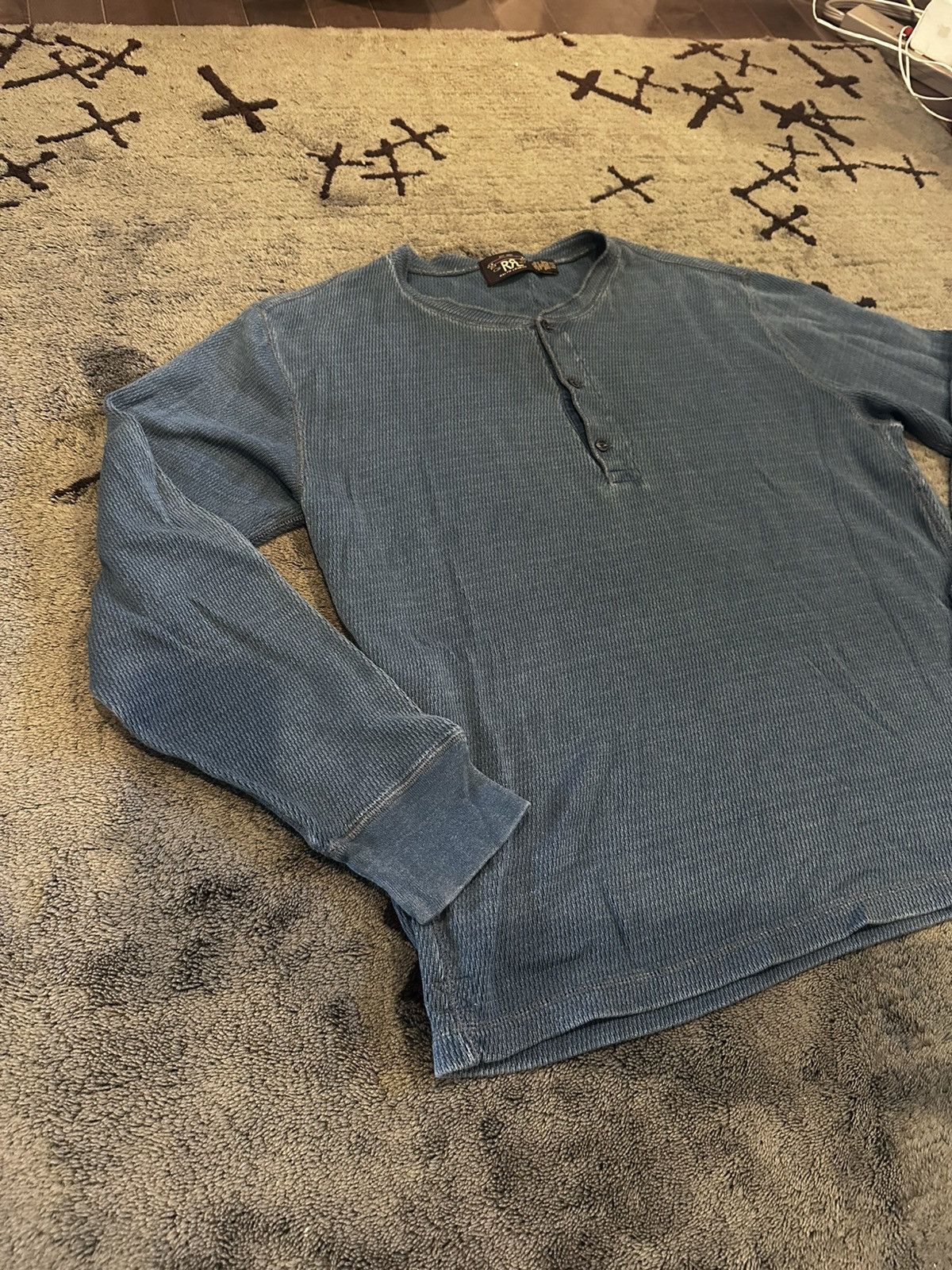 RRL Ralph Lauren RRL RALPH LAUREN Indigo Jacquard-Knit Henley Shirt Size US XXL / EU 58 / 5 - 4 Thumbnail