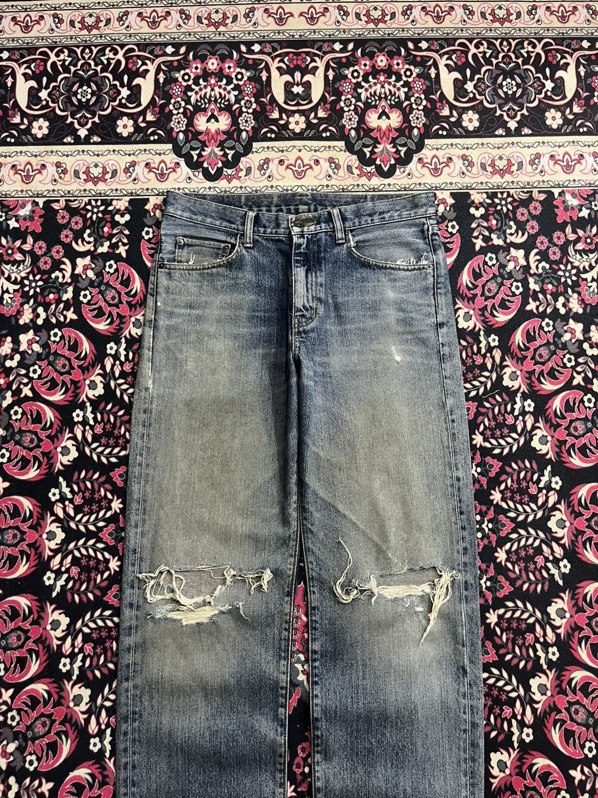 Undercover × Uniqlo Vintage Uniqlo Blue Faded Washed Distressed Straight Jeans Size US 31 - 3 Thumbnail