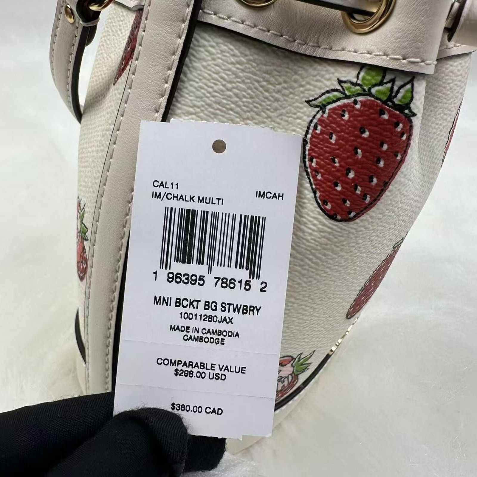 Coach Coach Mini Bucket Bag Crosssbody Strawberry Print Chalk NWT Size ONE SIZE - 6 Thumbnail