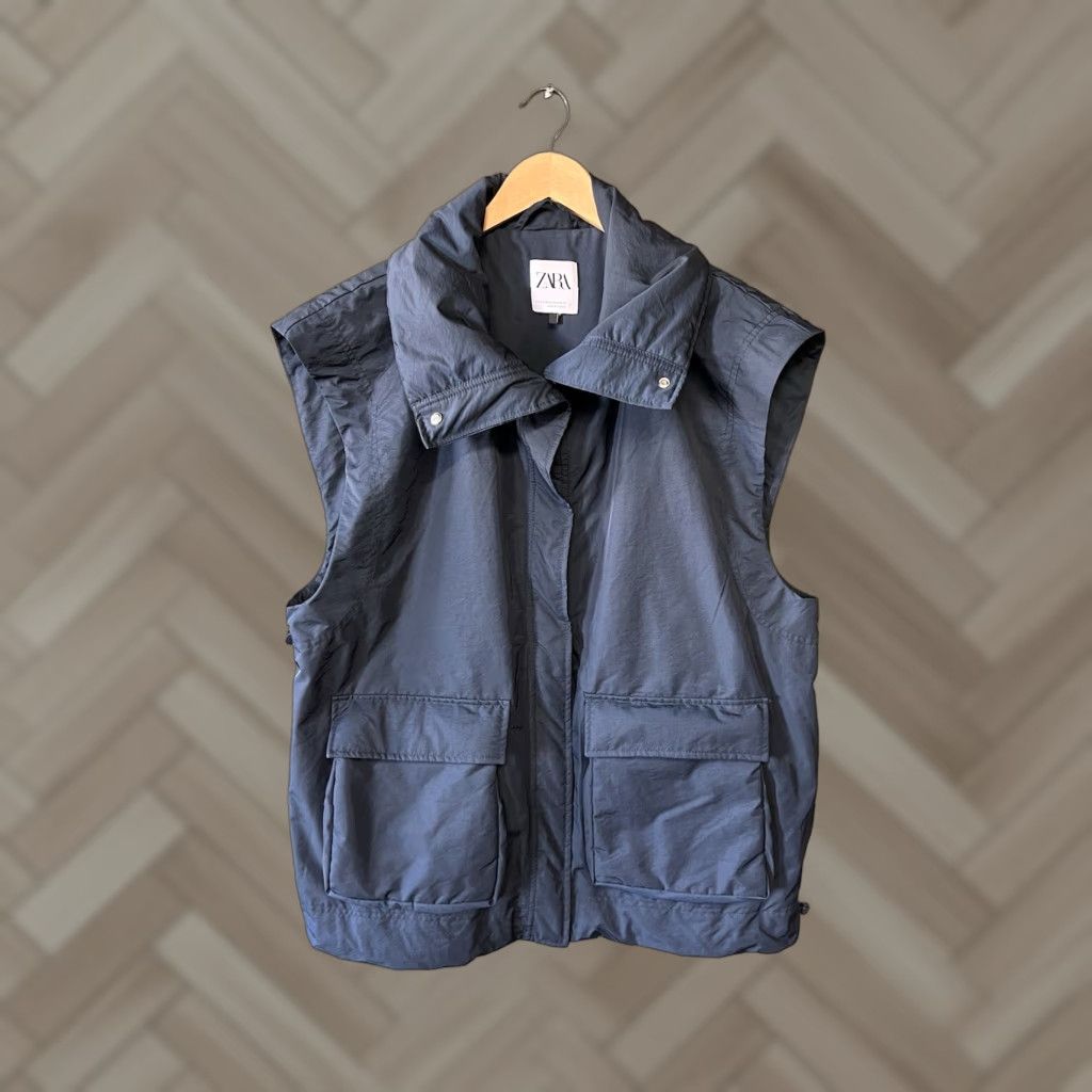 Zara Zara Vest Women Blue Sleeveless Boxy Oversized Pocket XS/S Size S Regular Jacket Size S / US 4 / IT 40 - 1 Thumbnail