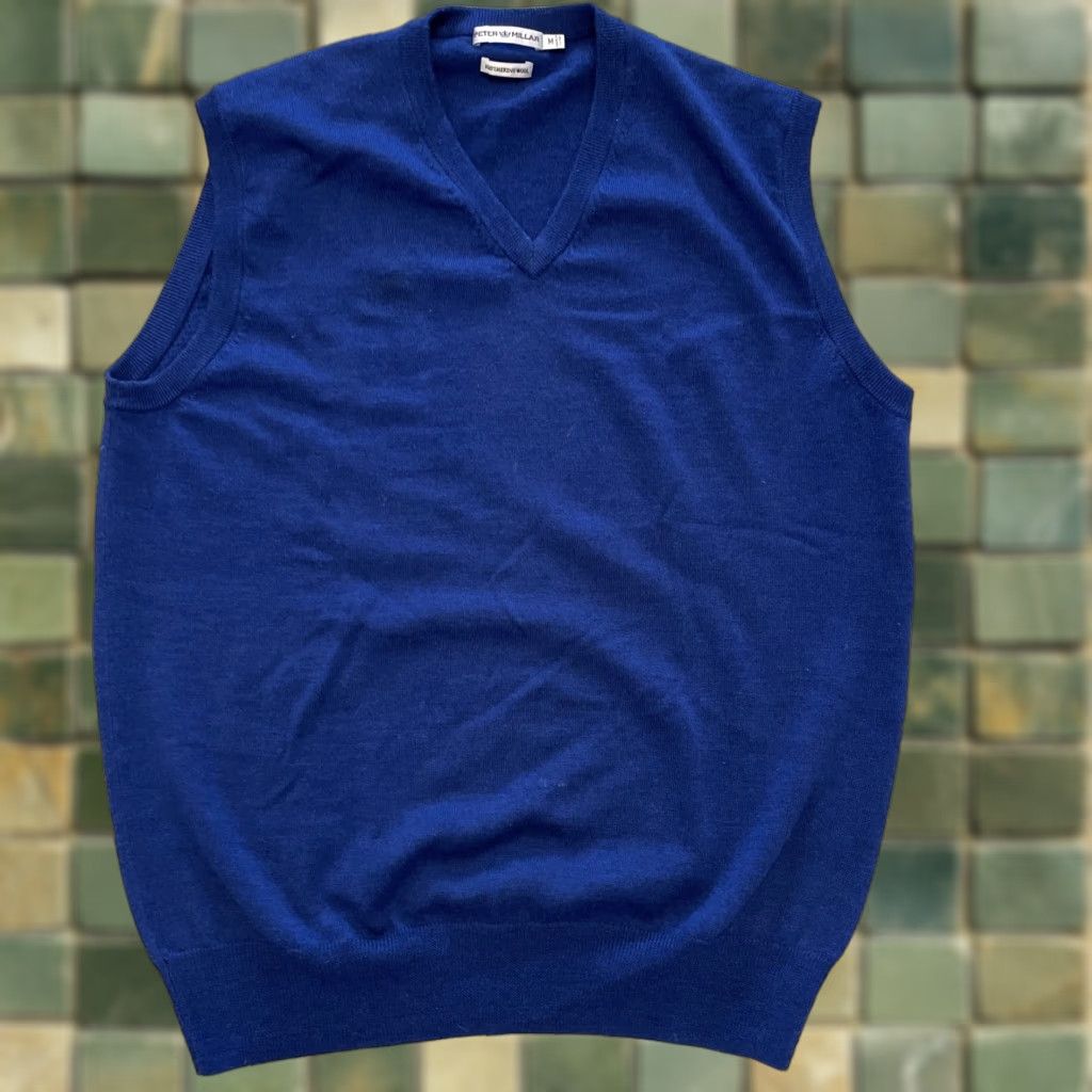 Peter Millar Peter Millar Sweater Vest Royal Blue V-Neck 100% Merino Wool Size M Golf Men Size US M / EU 48-50 / 2 - 1 Thumbnail