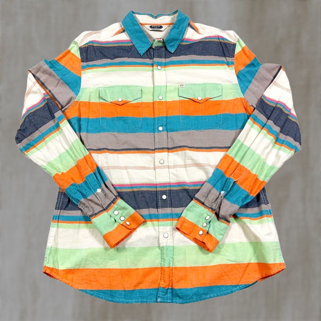 Vintage Salt Valley Western Shirt Men Large Pearl Snap Cowboy Southwestern Striped Multi Size US L / EU 52-54 / 3 - 1 Thumbnail