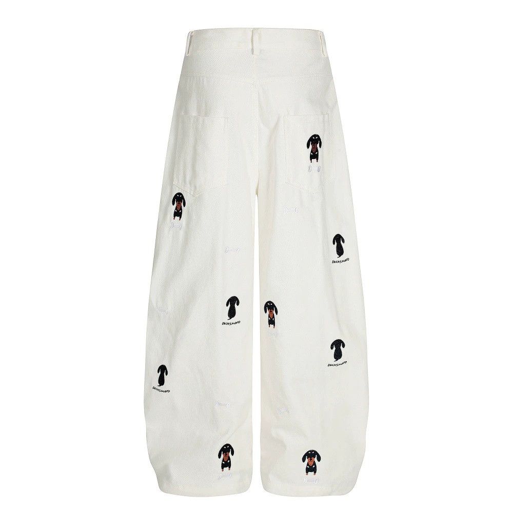 Vintage Men's cartoon puppy embroidered loose wide-leg trousers Size US 32 / EU 48 - 2 Thumbnail