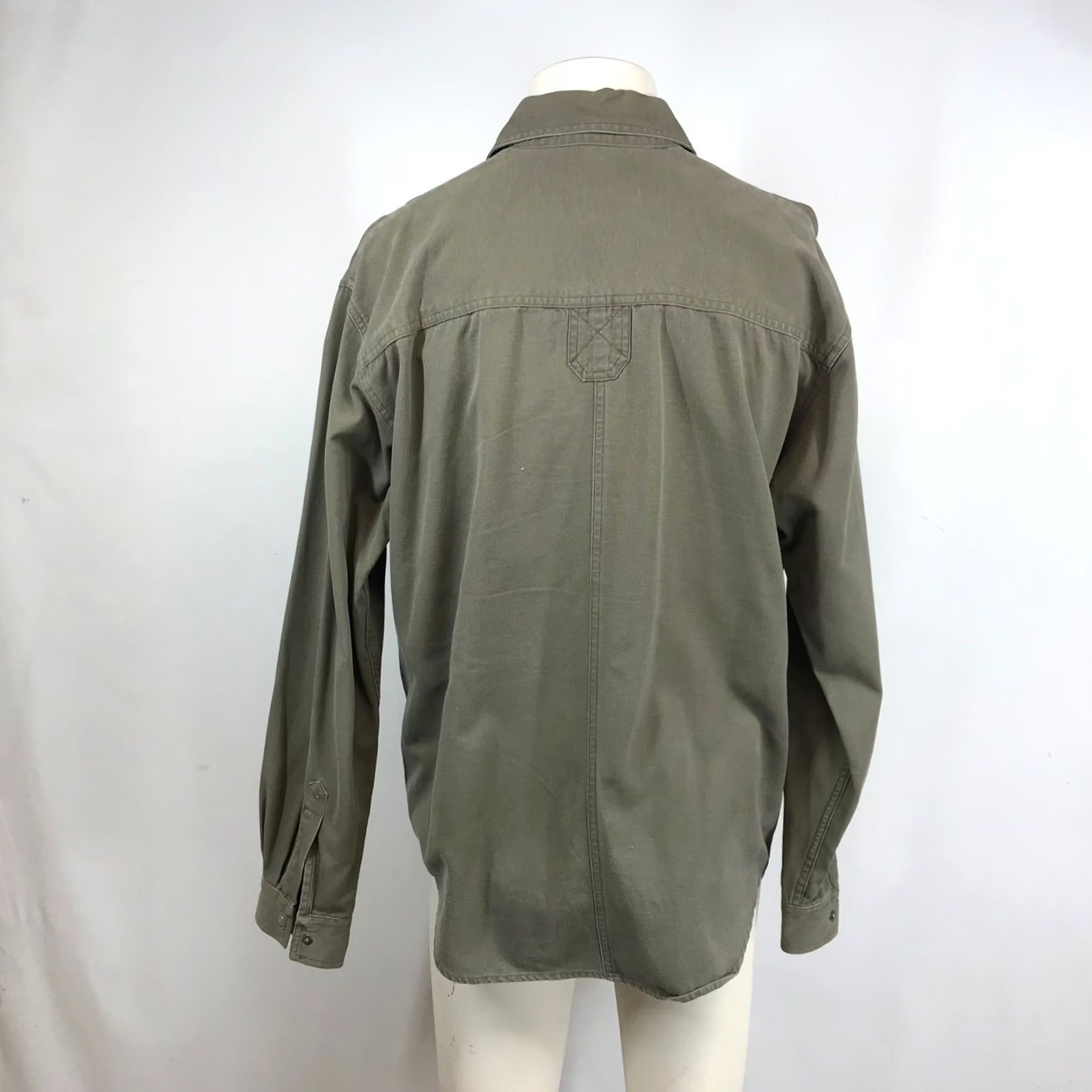 Harley Davidson Harley-Davidson Mens Olive Green Canvas Long Sleeve Snap Button Work Shirt XL Size US XL / EU 56 / 4 - 5 Thumbnail
