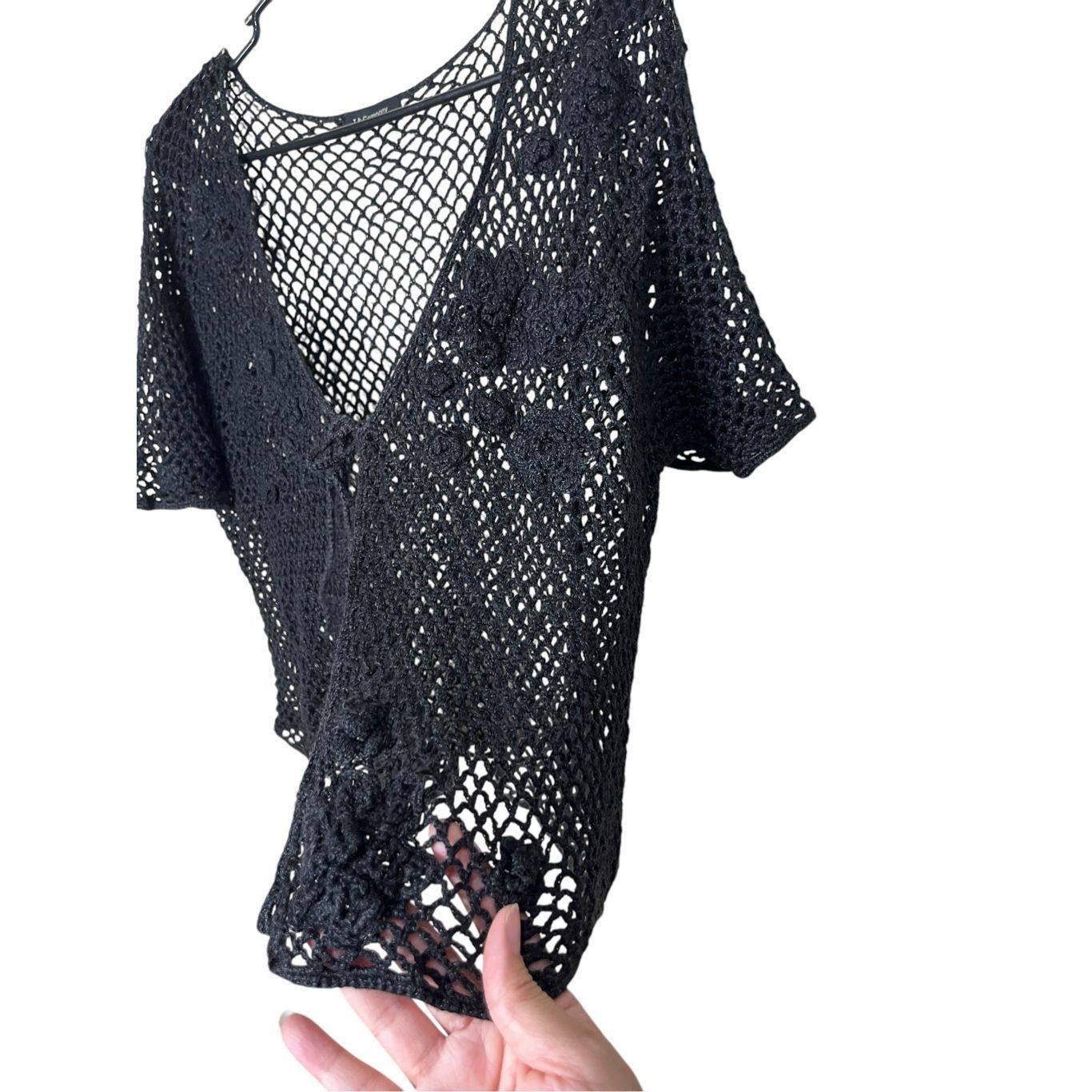 Other T & Company Black Crochet Cropped Tie Front Cardigan Size La Size L / US 10 / IT 46 - 5 Thumbnail
