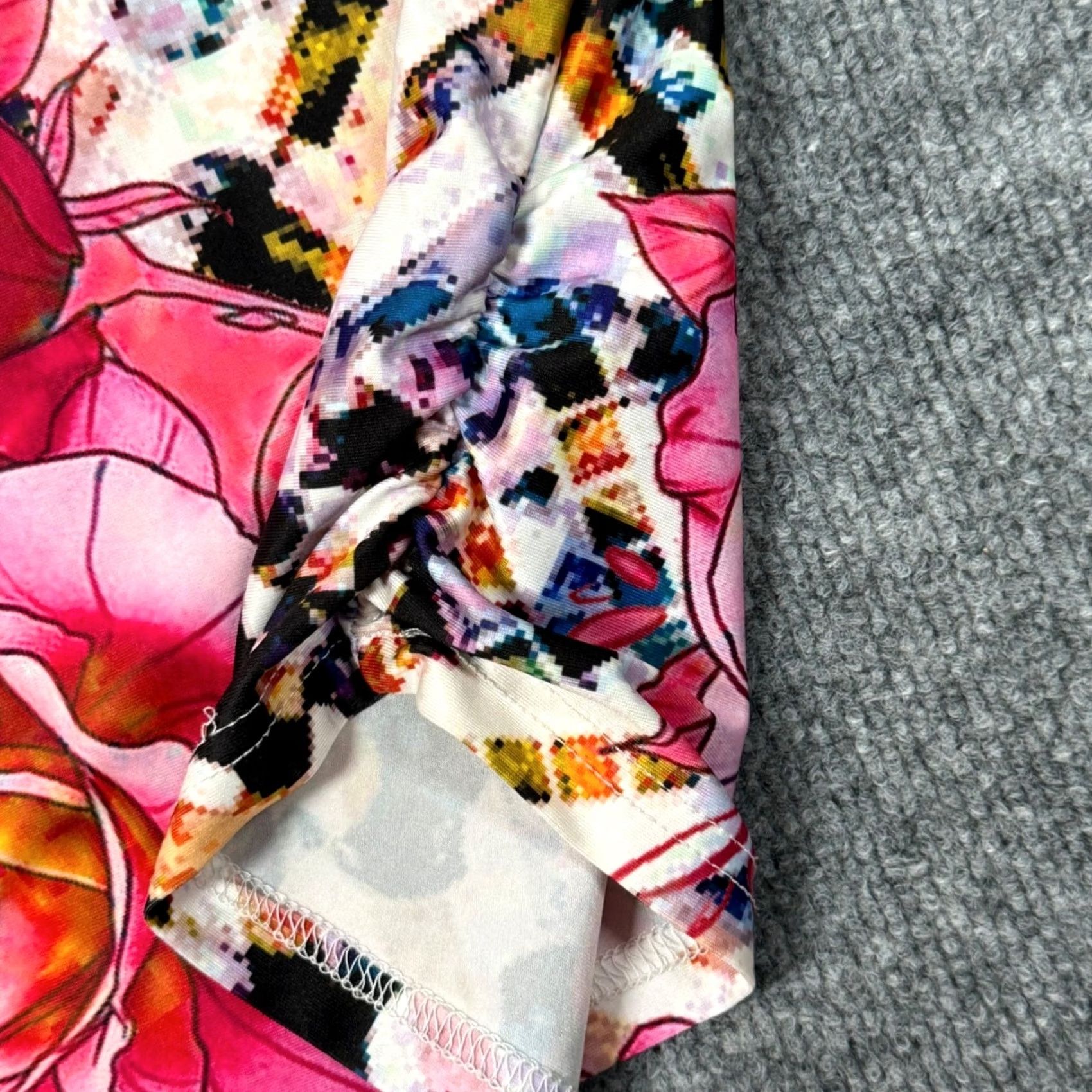 Vintage Loveu Dear T-Shirt Womens 2XL Short Sleeve Floral Print Dolman Sleeve Crew Neck Pink Geometric Pattern Top Size XXL / US 16-18 / IT 52-54 - 3 Thumbnail