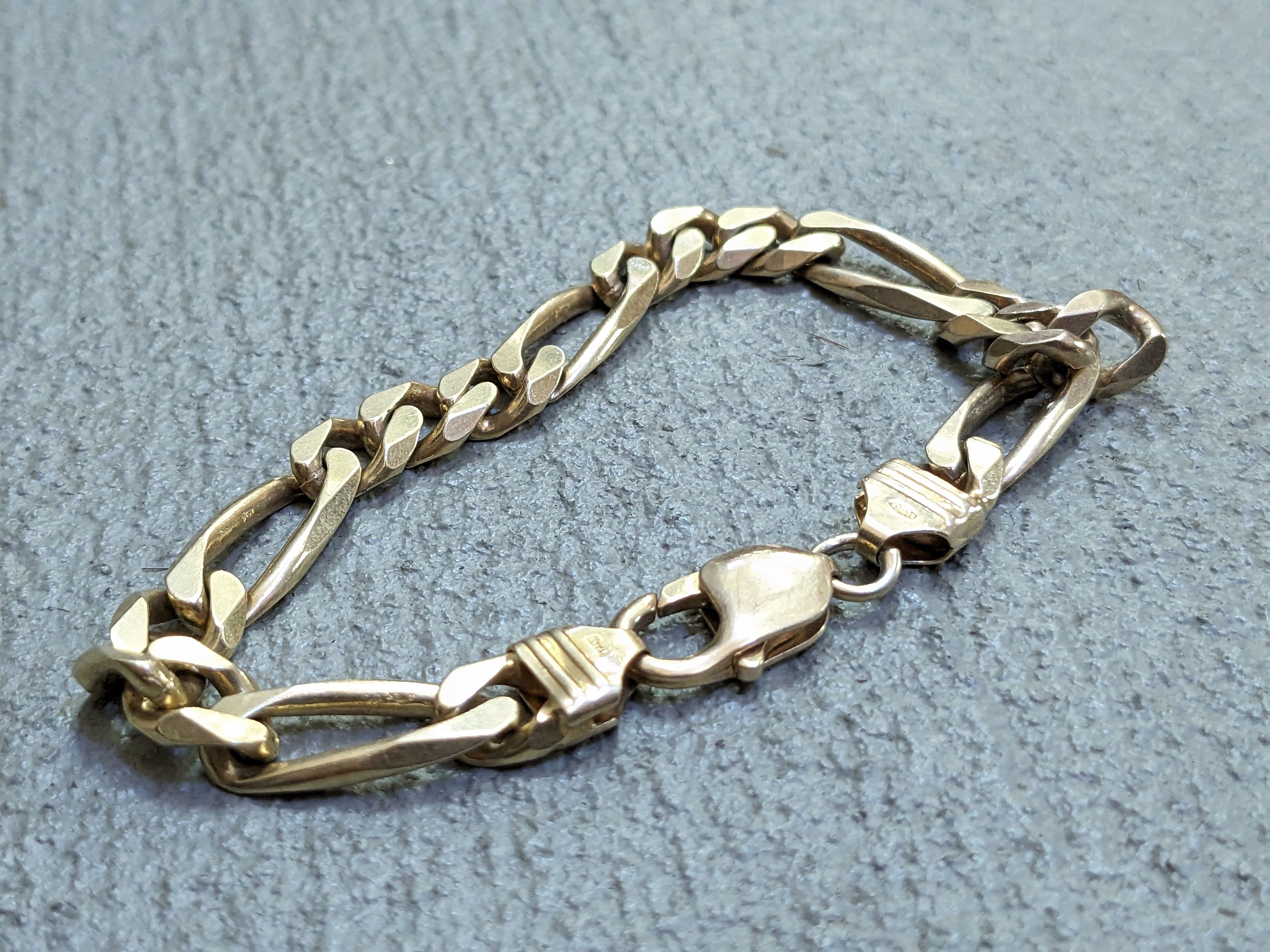 Jewelry Vintage Sterling Silver Bracelet Figaro 8.25" Italy Biker Size ONE SIZE - 6 Thumbnail