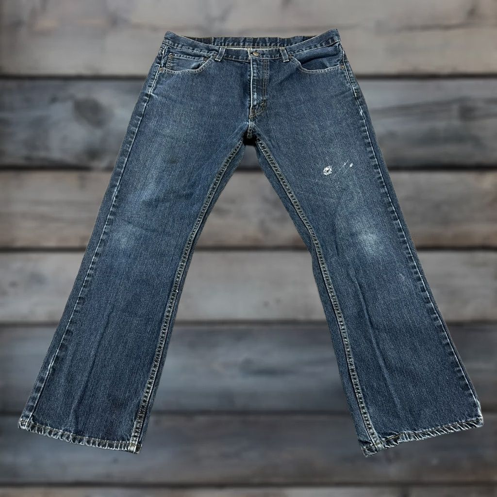 Levi's Levi's 527 Jeans Mens 36x30 Blue Bootcut Regular Fit Dark Wash Denim Distressed Cotton Jeans Cowboy Bagged Pocket Pattern Logo Belt Loops 5-Pocket Size US 36 / EU 52 - 1 Thumbnail