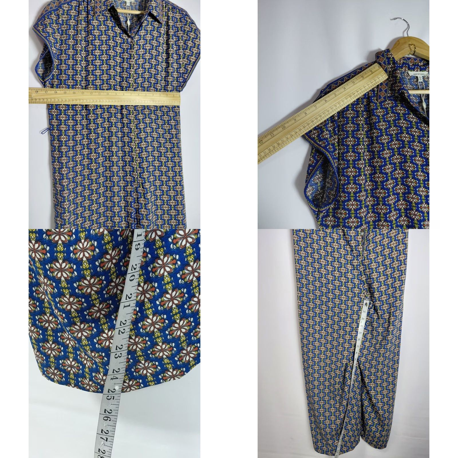 Vintage MAX STUDIO Jumpsuit Short Sleeve Collared Women XL Blue Floral Pattern NWT Size 40" / US 18 - 9 Thumbnail