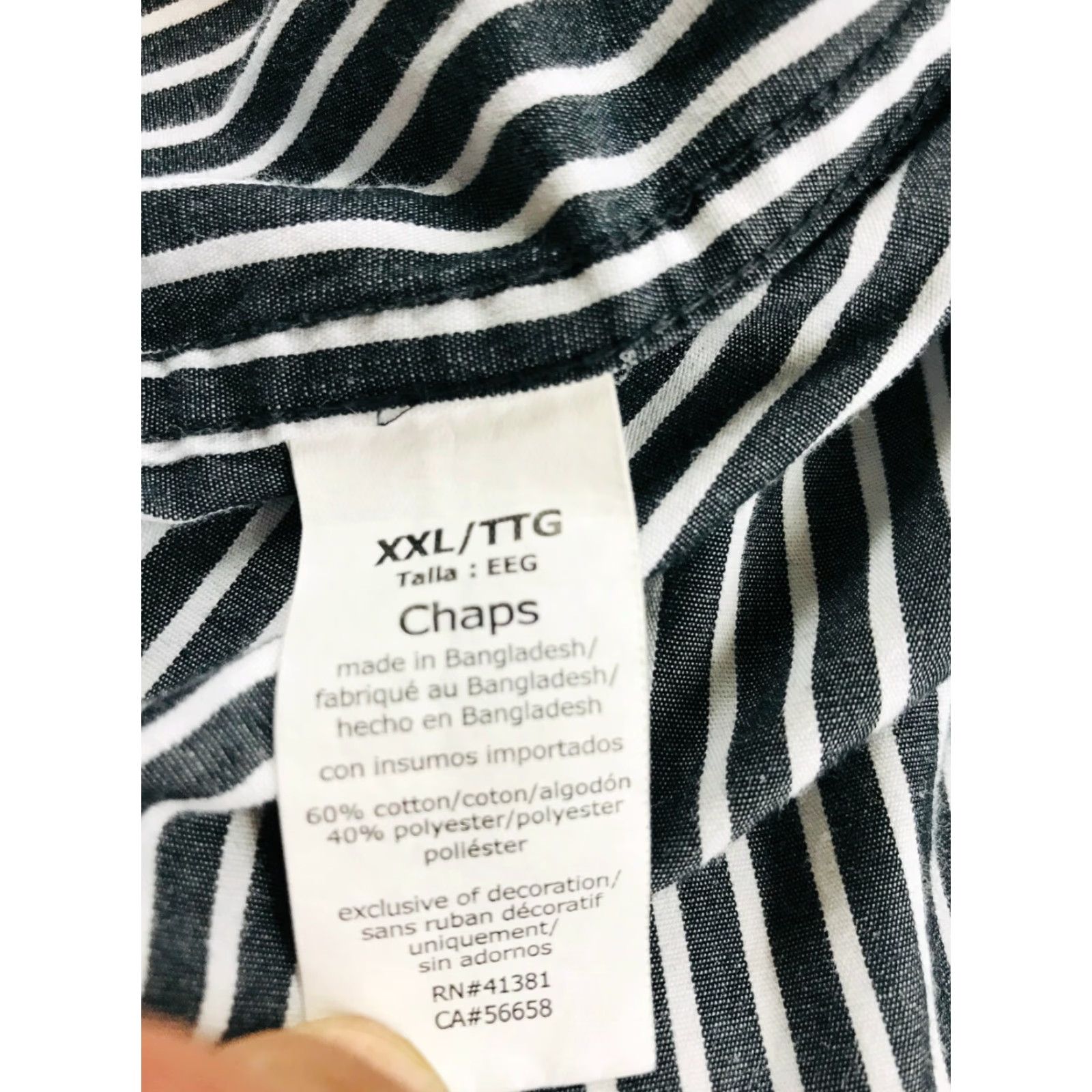 Chaps Chaps Shirt Men's XXL Casual Button-Down Long Sleeve Logo Pocket Striped Gray Cotton Polyester Size US XXL / EU 58 / 5 - 7 Thumbnail