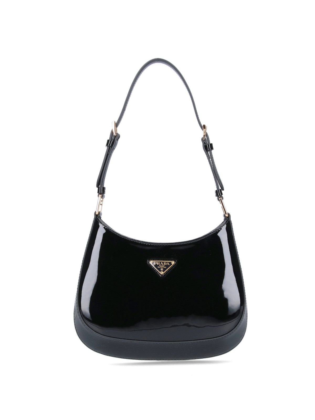 image of Prada Logo Cleo Patent Leather Bag in Black, Women's