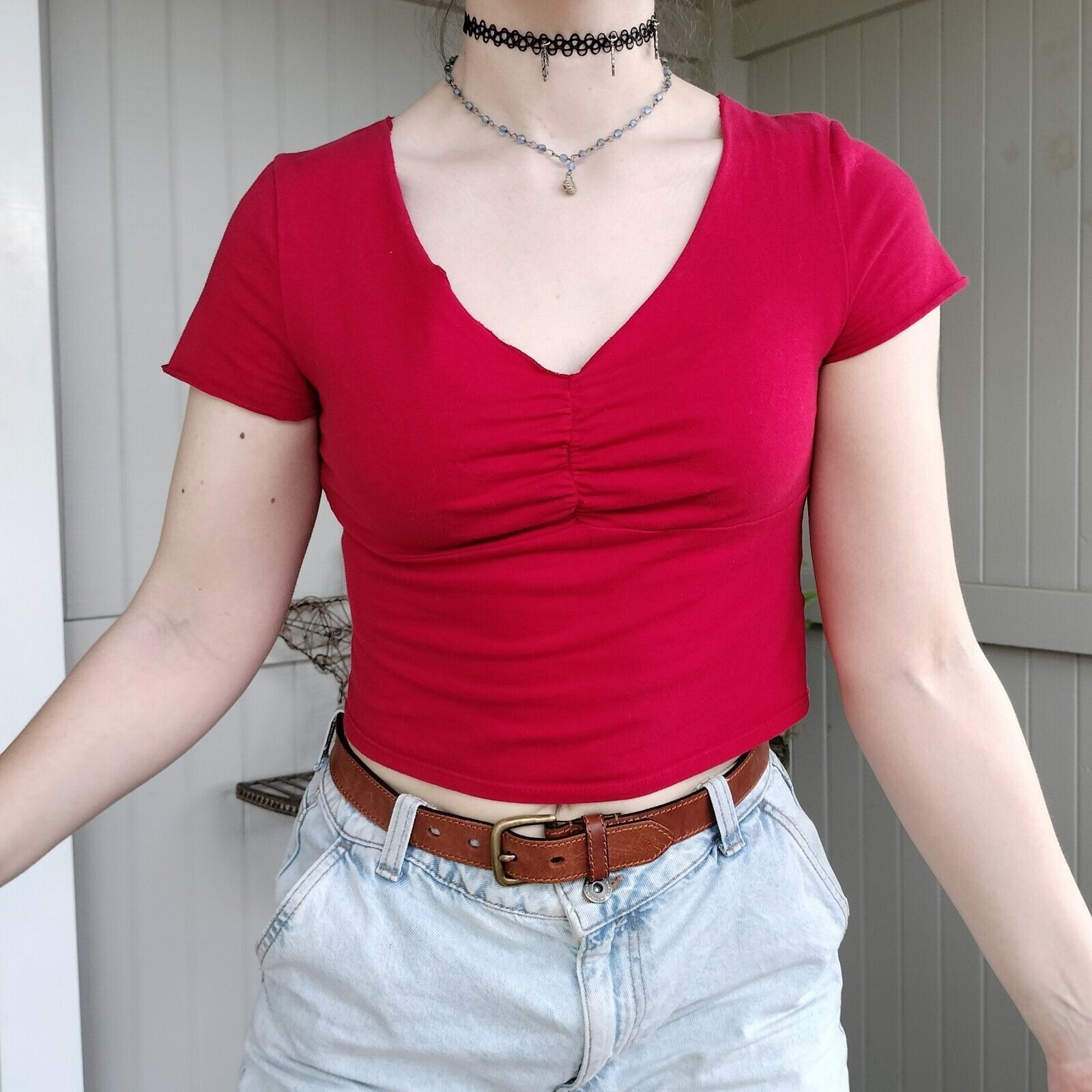 Other Ally Crop Top Short Sleeve Ruched Baby Tee Lettuce Hem Size M / US 6-8 / IT 42-44 - 5 Thumbnail