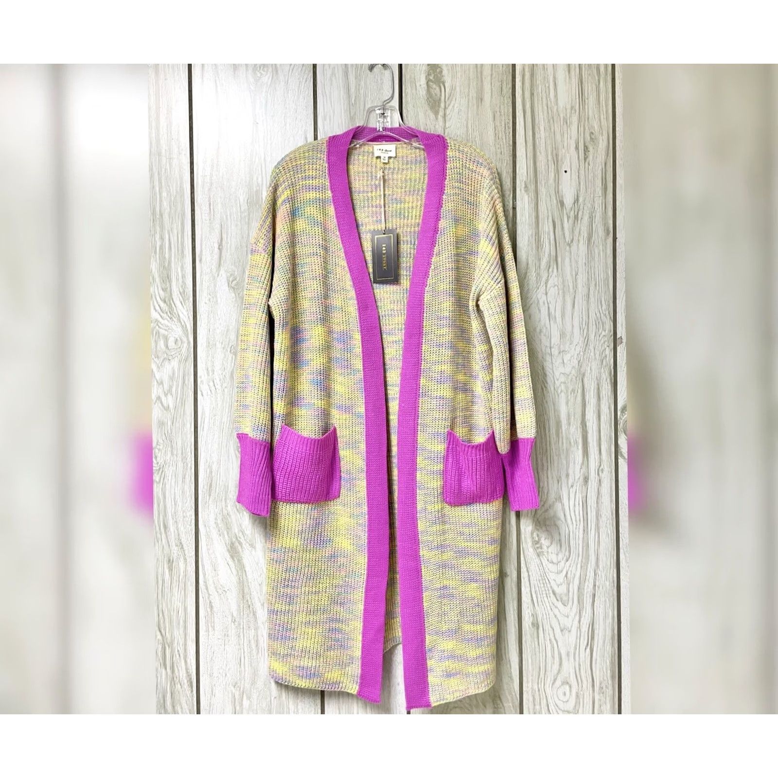 Vintage 143 Story Women Magenta Multi Oversized Rib-Knit Open Longline Sweater Cadigan M Size M / US 6-8 / IT 42-44 - 3 Thumbnail