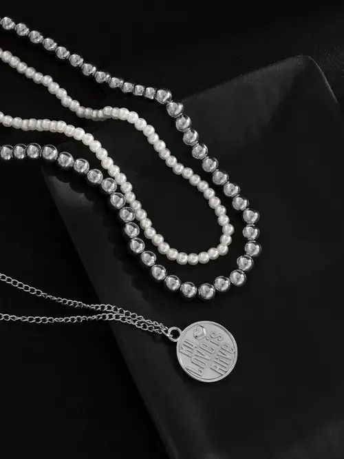 Other Retro Punk Necklace Pearl 3pc set Size ONE SIZE - 2 Thumbnail