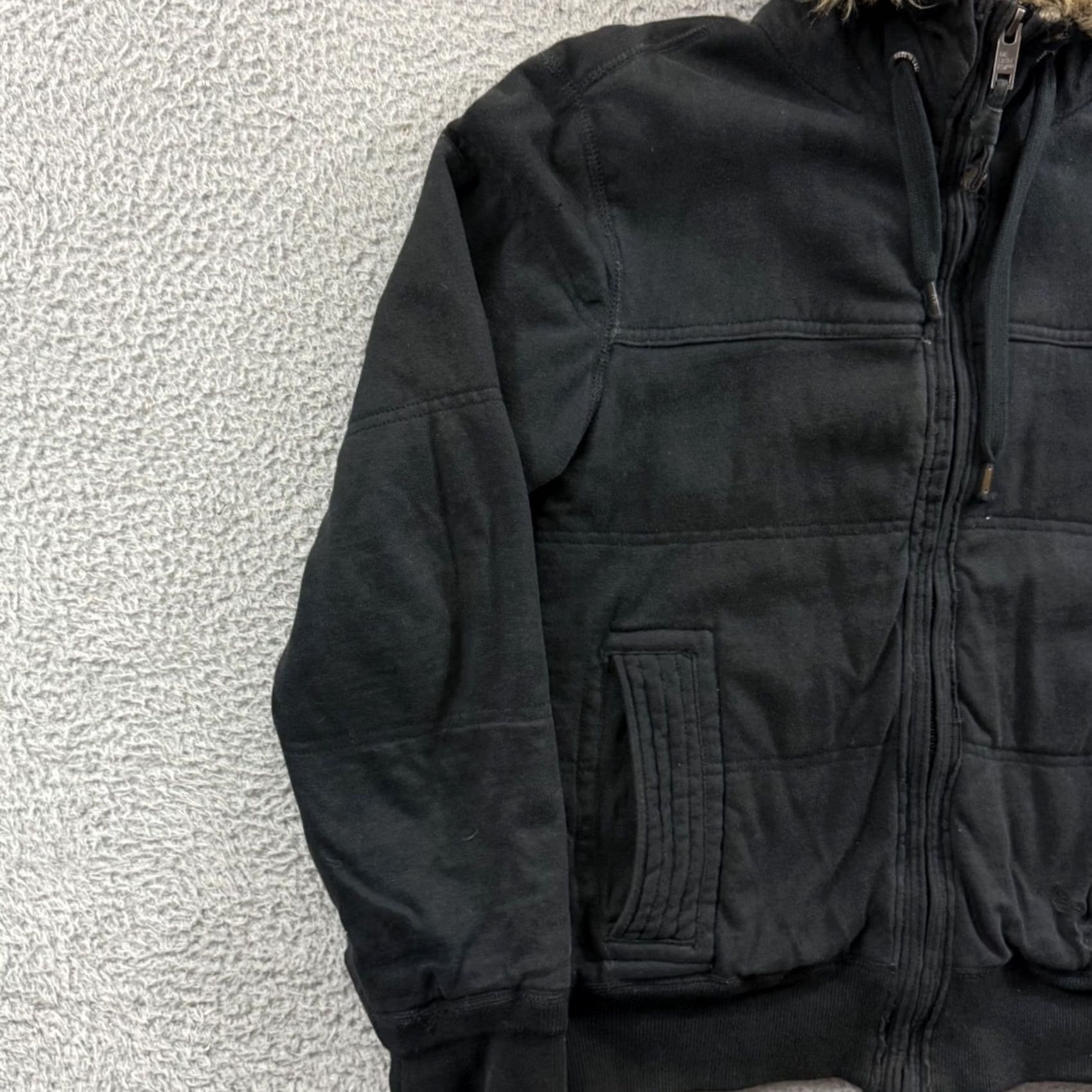 American Eagle Outfitters VINTAGE American Eagle Jacket Men’s M Black Hooded Bomber Zippered Mid-Length Wool? No, Cotton Exterior Size US M / EU 48-50 / 2 - 4 Thumbnail