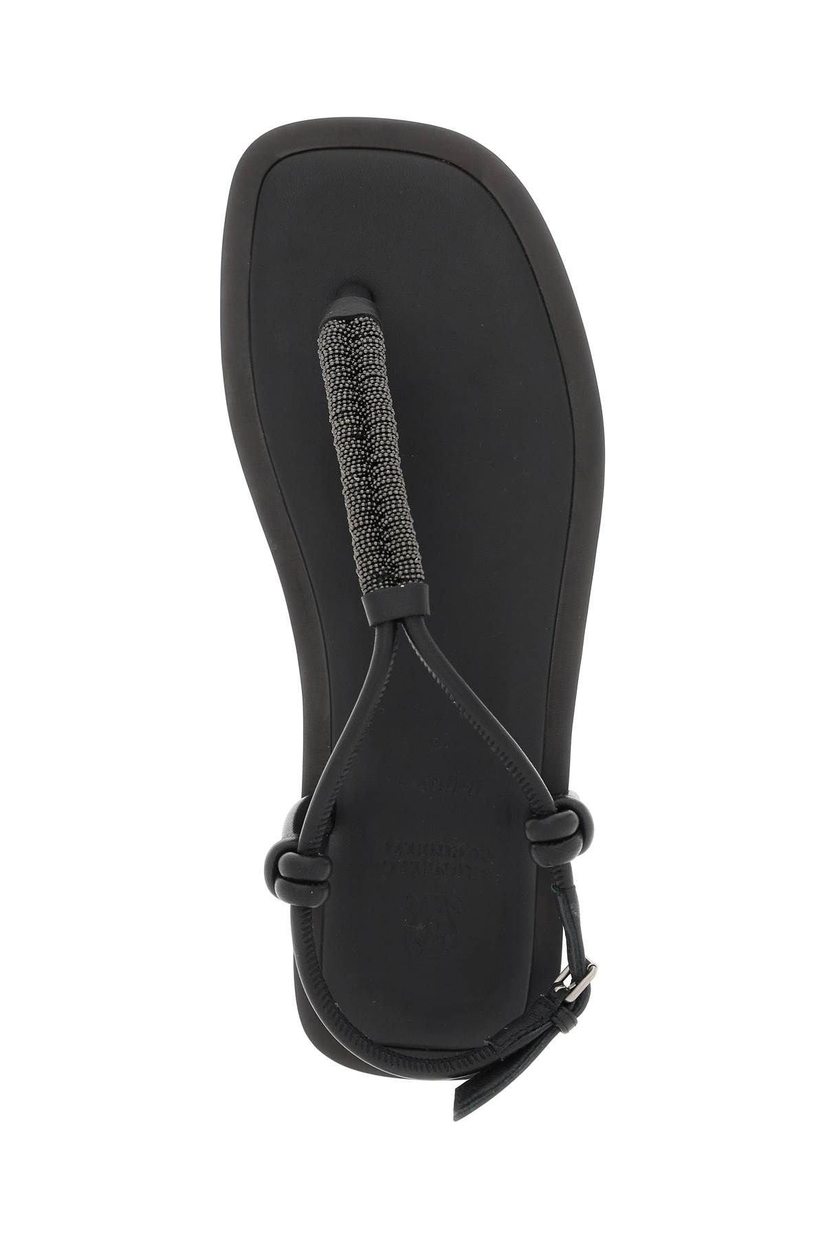Brunello Cucinelli o1y0725 Ankle Strap Thong Leather Sandals in Black Size US 7 / IT 37 - 4 Thumbnail