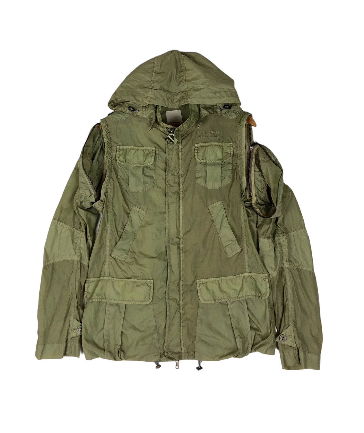 image of Diesel Green Army Tactical Nylon Hoodie Jacket in Army Green, Men's (Size Medium)