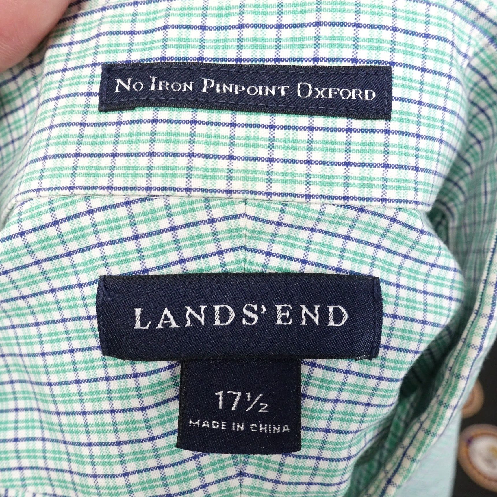 Lands' End LANDS' END Men's Short Sleeve Shirt 2XL Green Blue Plaid Cotton No Iron Button-Down Casual Size US XXL / EU 58 / 5 - 6 Thumbnail