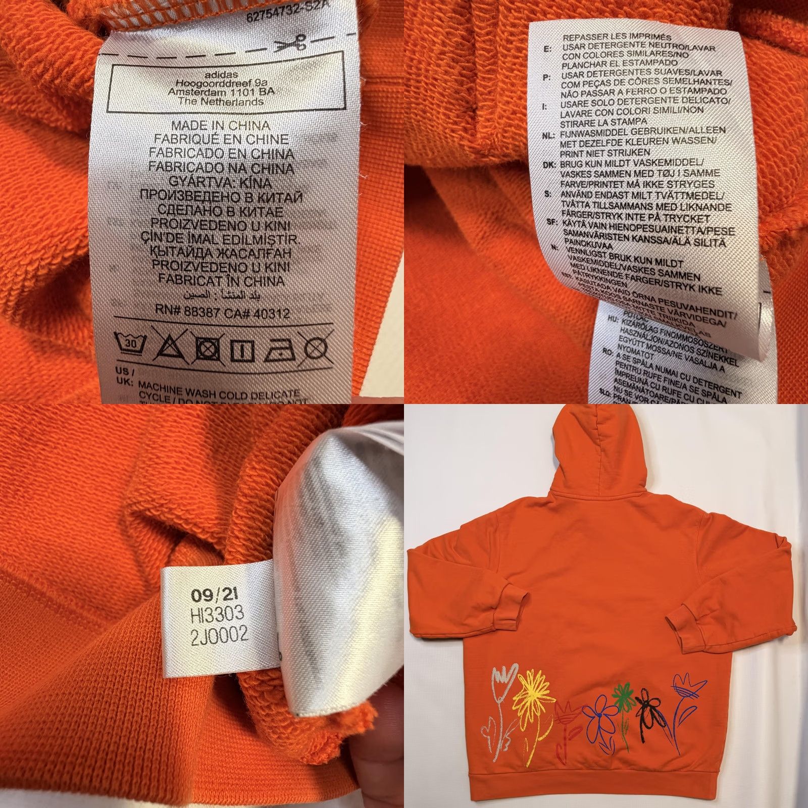 Adidas Adidas Originals Hoodie Mens XL Orange Flower Graphic Pullover HI3303 Size US XL / EU 56 / 4 - 8 Thumbnail