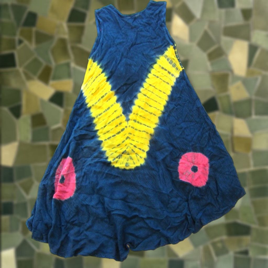 Sunflower VINTAGE Sunflower Rayon Blue Yellow Pink Tie Dye Tunic Tank Sun Dress Small Size S / US 4 / IT 40 - 1 Thumbnail