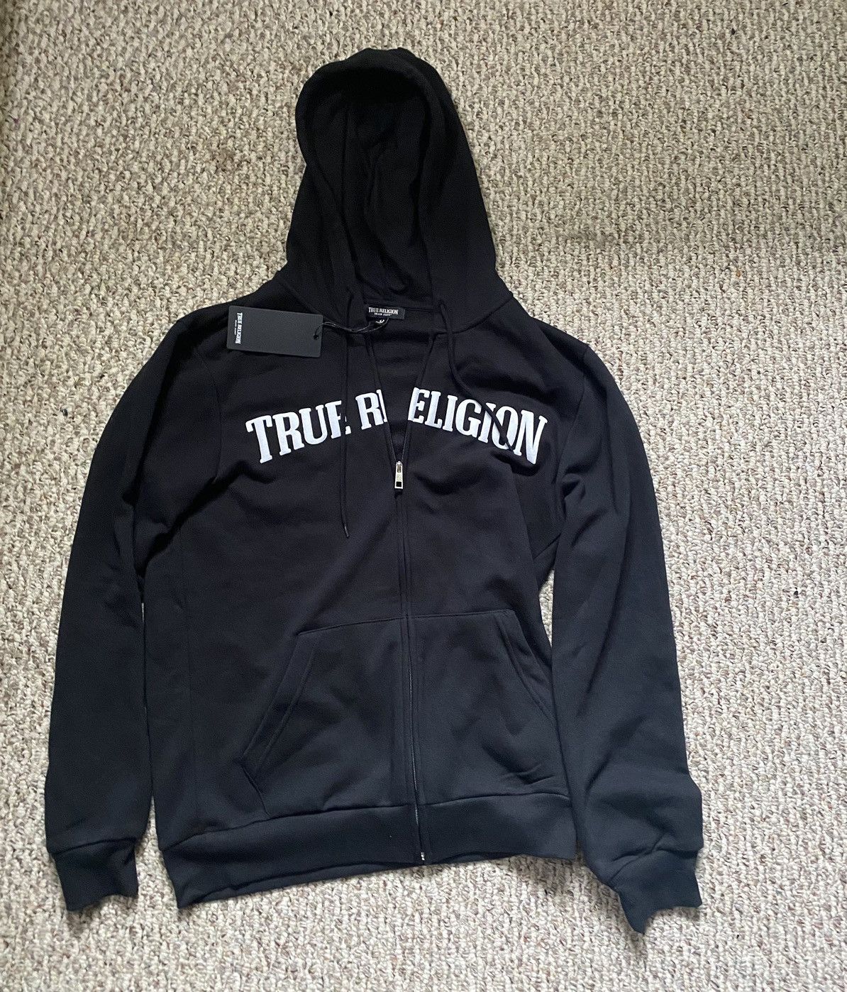 MEDIUM BRAN NEW TRUE RELIGION PUFF PRINT LOGO ZIP HOODIE