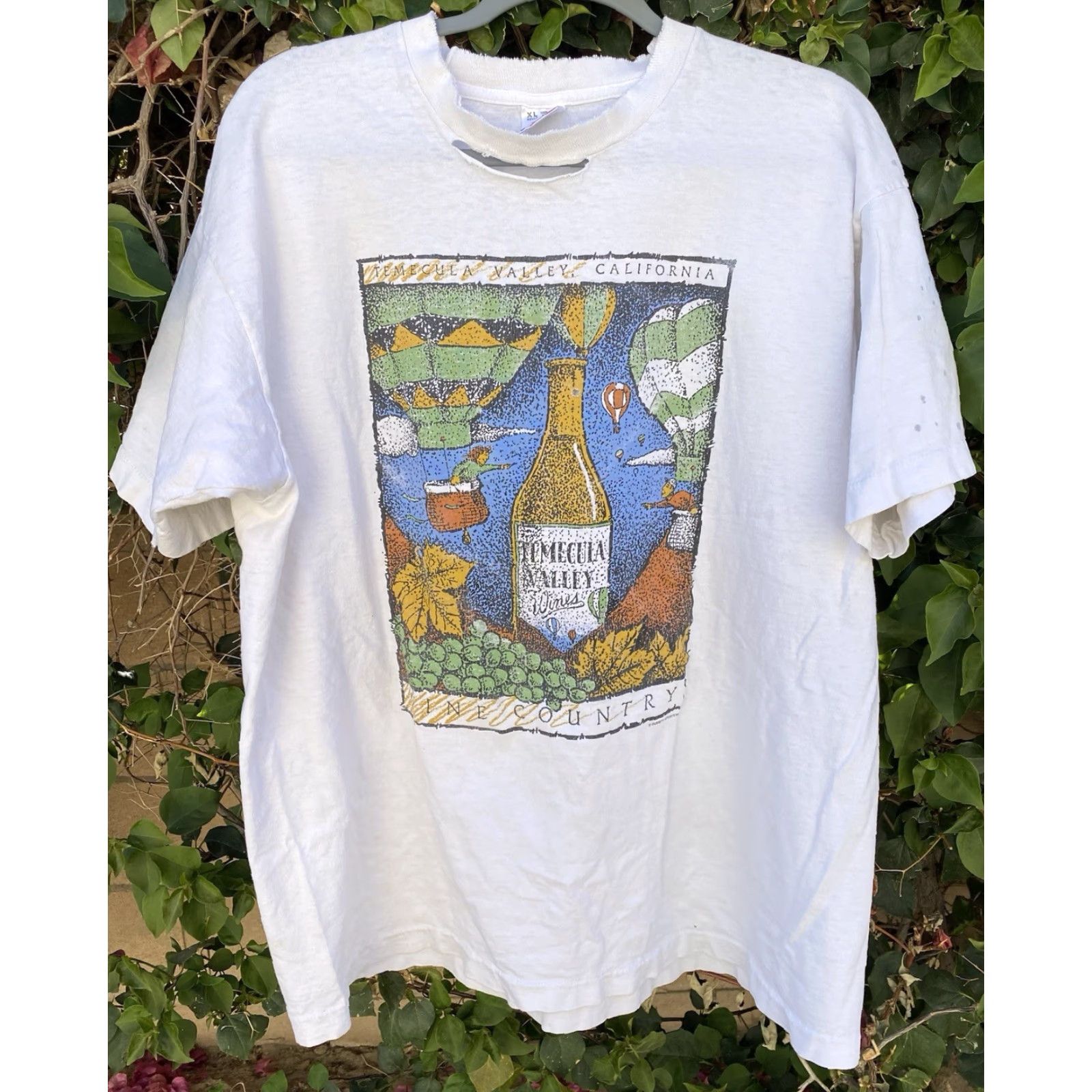 Fruit Of The Loom VINTAGE Fruit of the Loom T-Shirt White XL Temecula Valley California Wine Country Graphic Print Thrashed Holes Short Sleeve Mens Vintage Size US XL / EU 56 / 4 - 2 Thumbnail