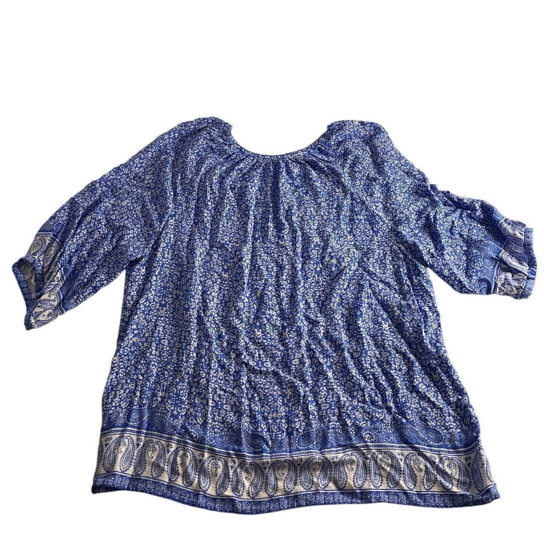 Jones New York Boho Blue Paisley Print Peasant Tunic Top JNY Jones New York Size XXL / US 16-18 / IT 52-54 - 6 Thumbnail