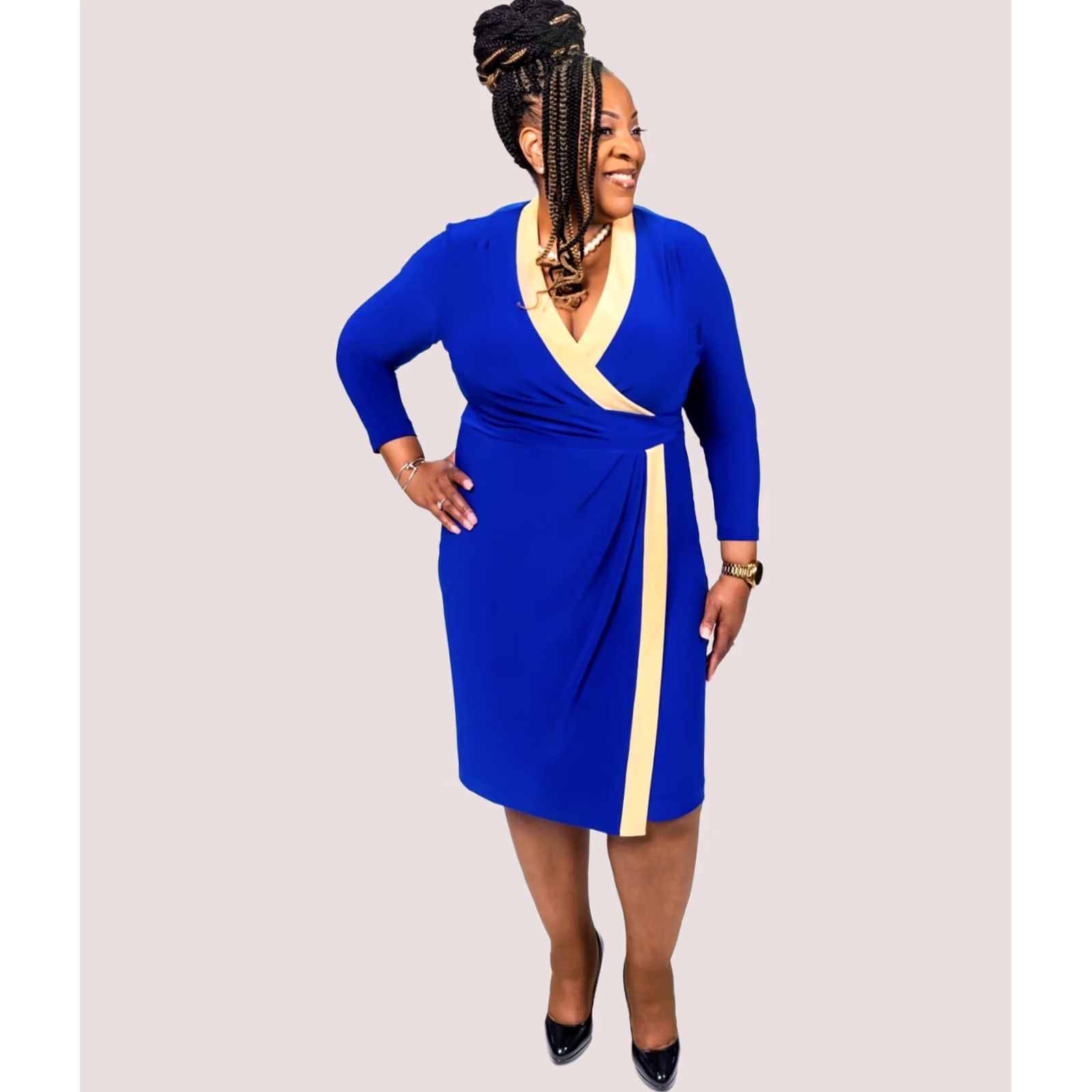 Kasper Kasper Womens Color Blocked Faux Wrap Sheath Dress blue XL Size XL / US 12-14 / IT 48-50 - 1 Thumbnail